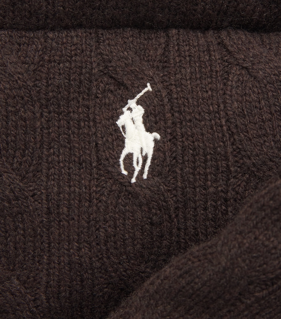 Polo Ralph Lauren Womens Wool-Cashmere Cable-Knit Puffer Jacket Walnut Brown Melange Image 6