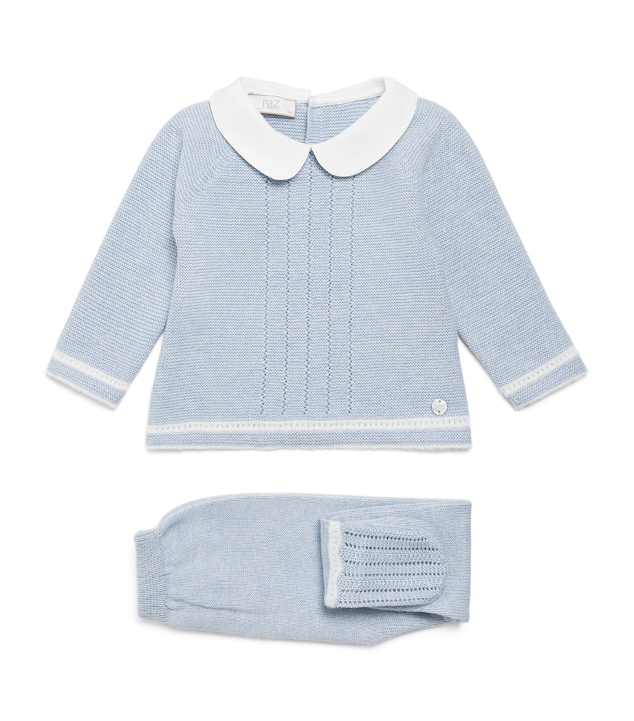 Paz Rodriguez Cotton Lua Sweater and Leggings Set (0-12 Months) Chalk Blue/cream Image 1