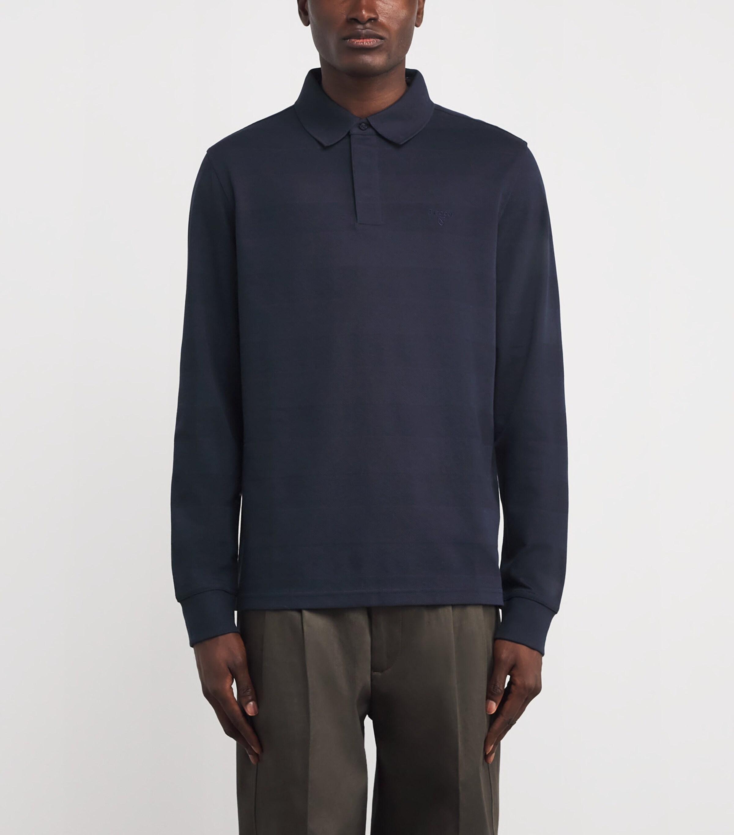 Barbour Mens Cotton Twill Waketown Long-Sleeve Polo Shirt Dark Navy Image 3