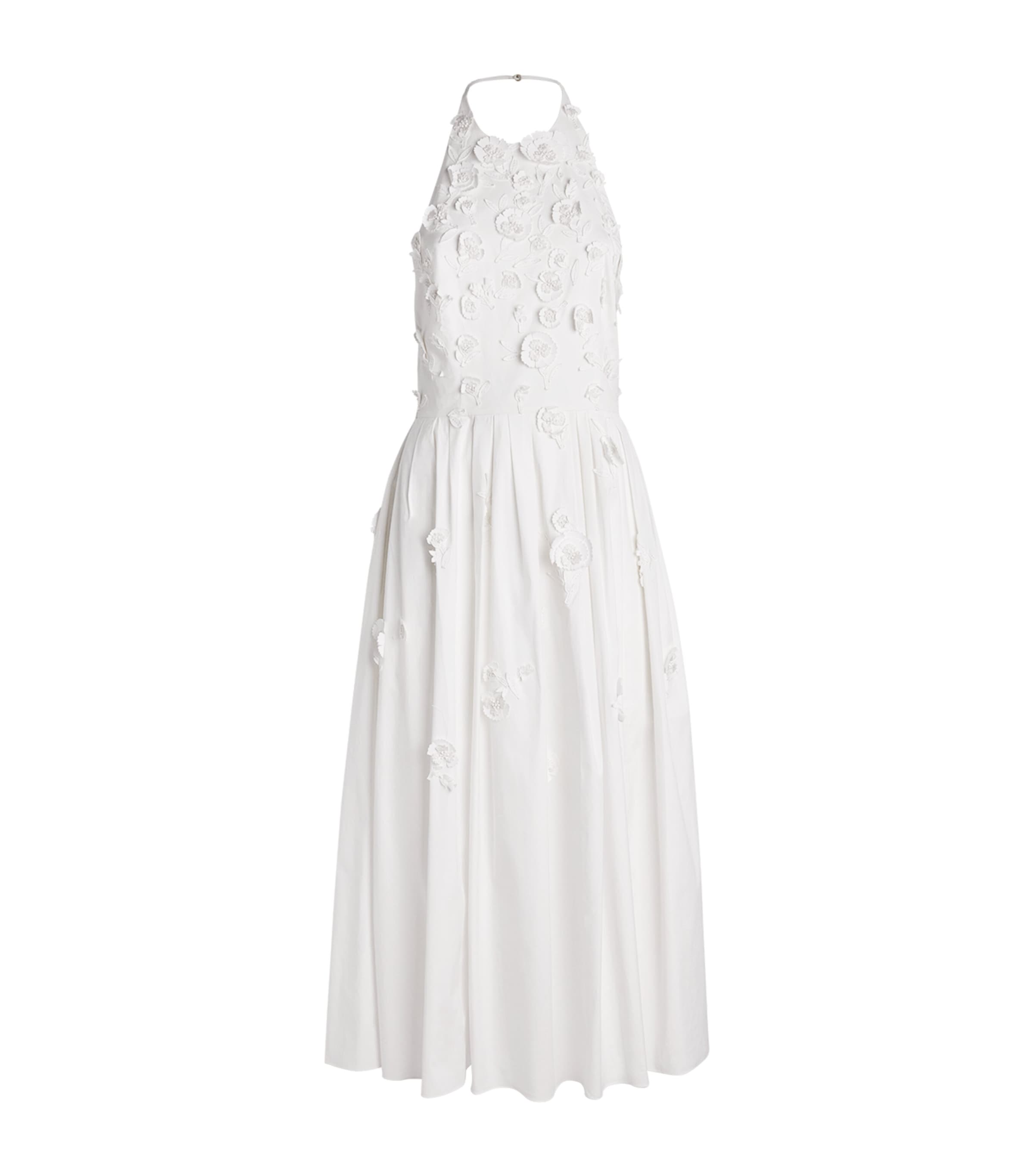 Carolina Herrera Cotton-Blend Floral Halterneck Midi Dress White