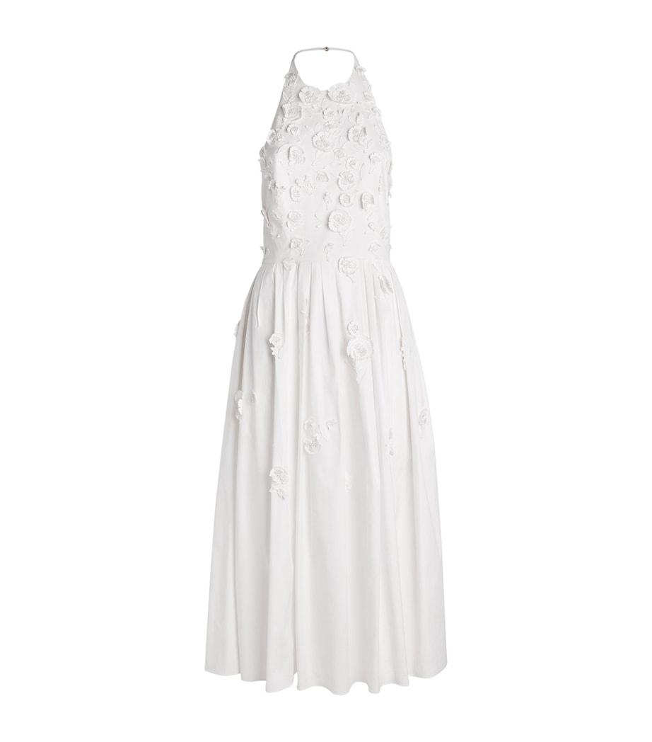 Carolina Herrera Womens Cotton-Blend Floral Halterneck Midi Dress White Image 1