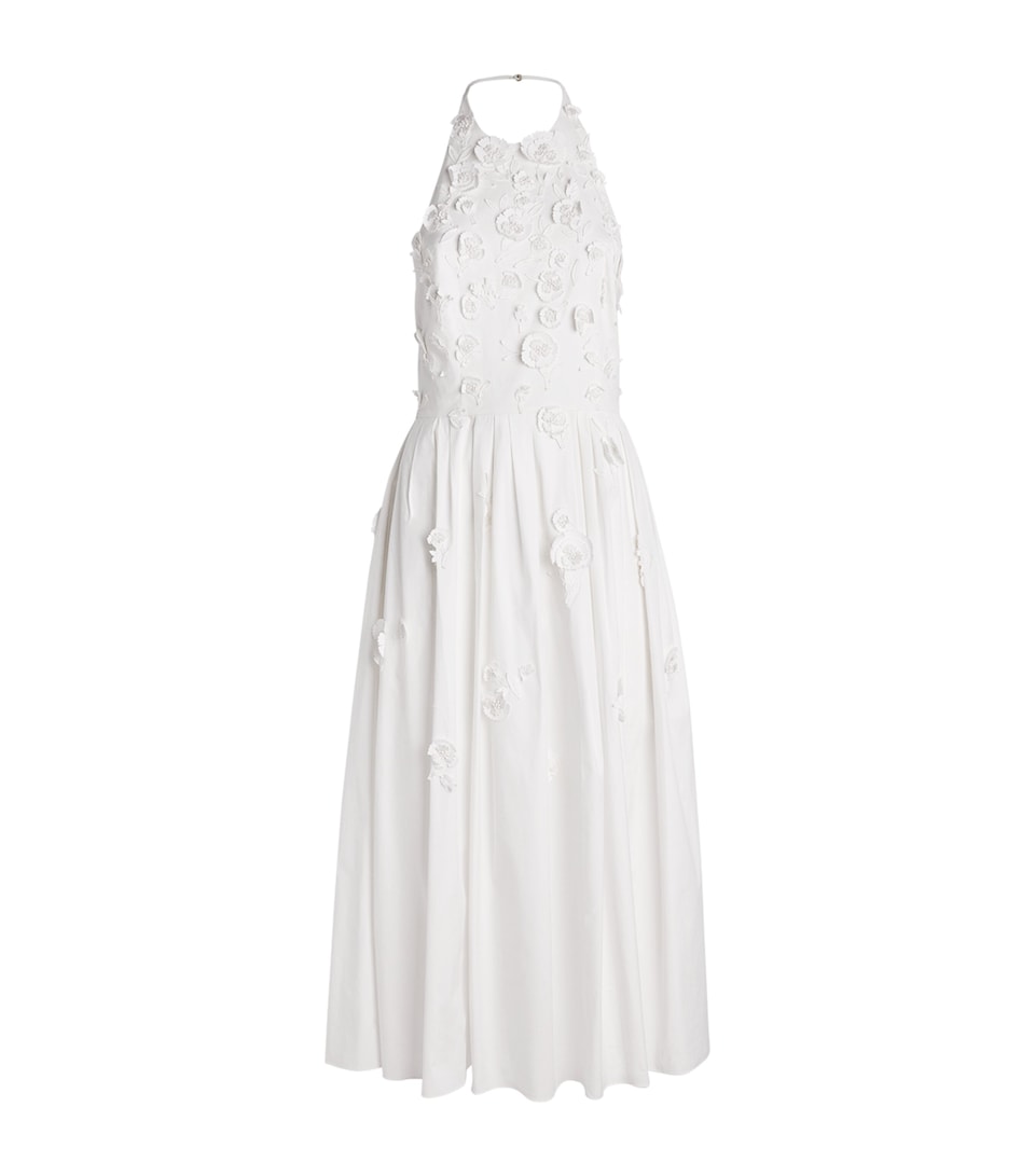 Carolina Herrera Cotton-Blend Floral Halterneck Midi Dress White