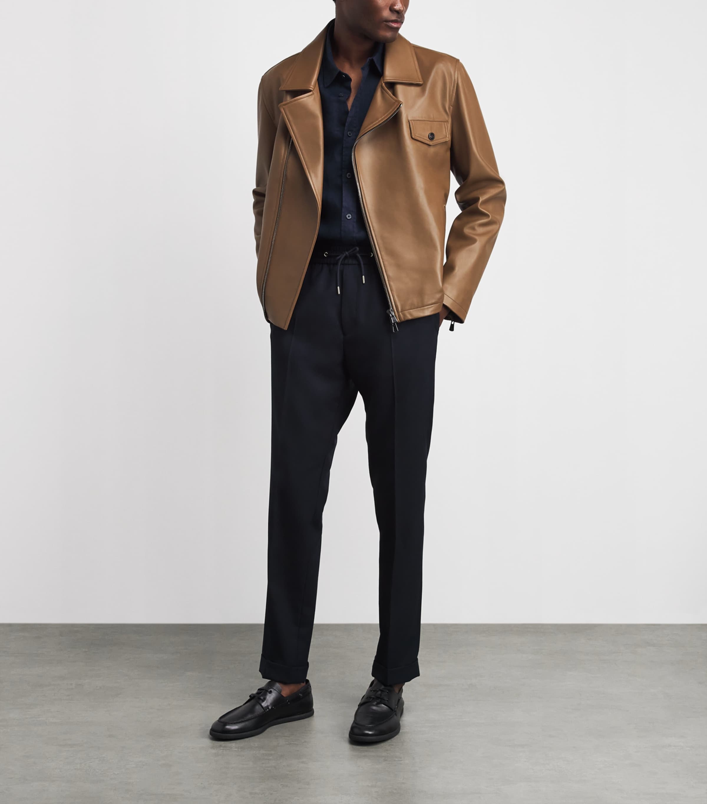 Isaia Mens Lamb Suede Motorcycle Jacket Image 2