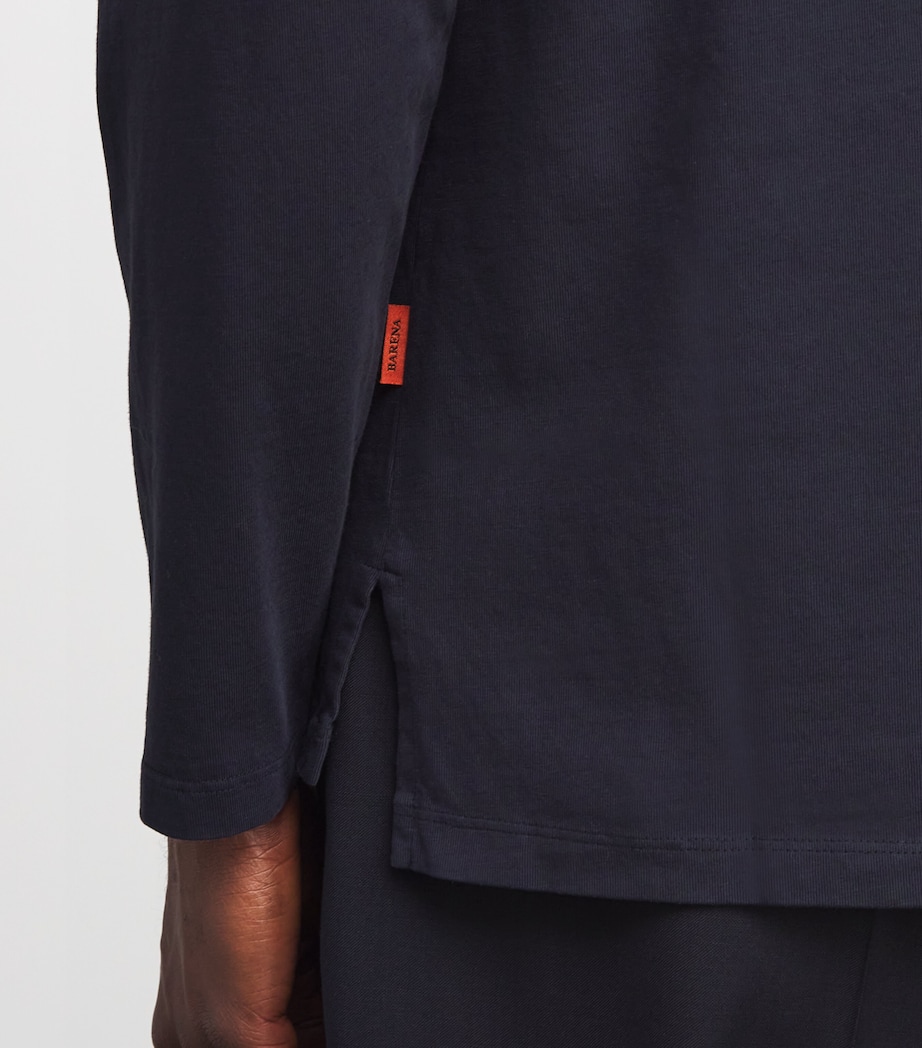 Cotton Jersey Henley Top 170 NAVY Image 6