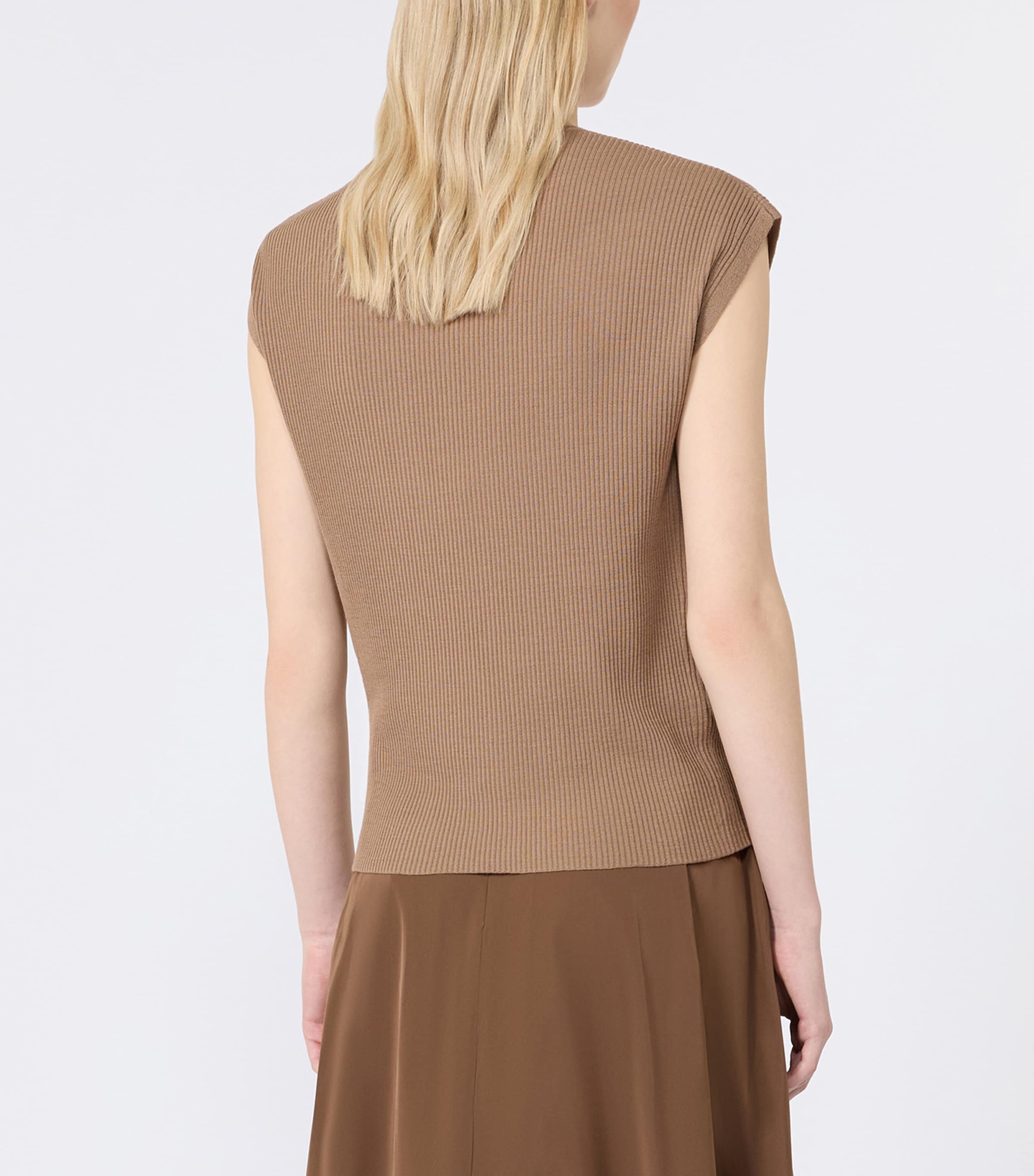 Max Mara Womens Virgin Wool Ribbed Top Camel Image 4