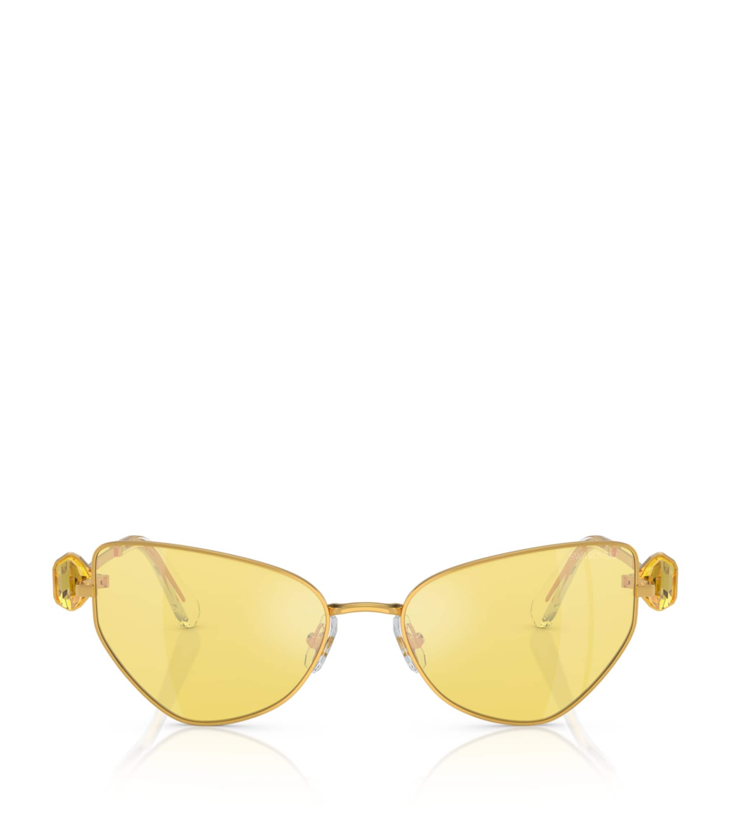 Swarovski Hinged Crystal-embellished Cat-eye Sunglasses In Gold