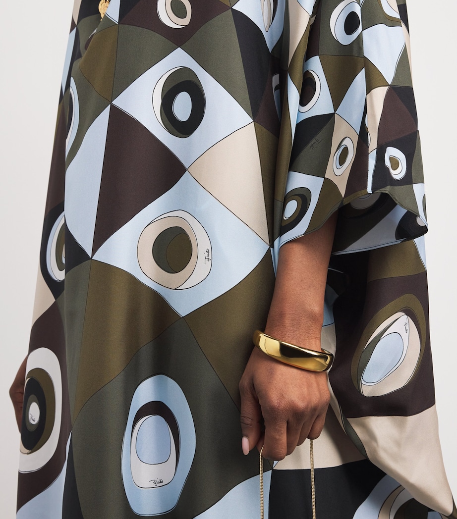 Silk Embellished Occhi Kaftan KHAKI BLUE048 Image 5