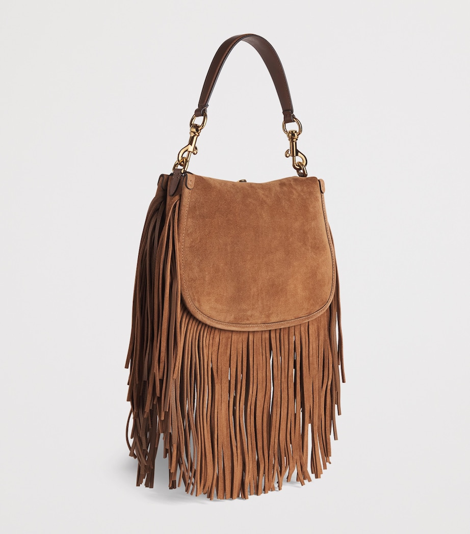 Etro Medium Suede Fringed Pony Shoulder Bag Sand Image 3