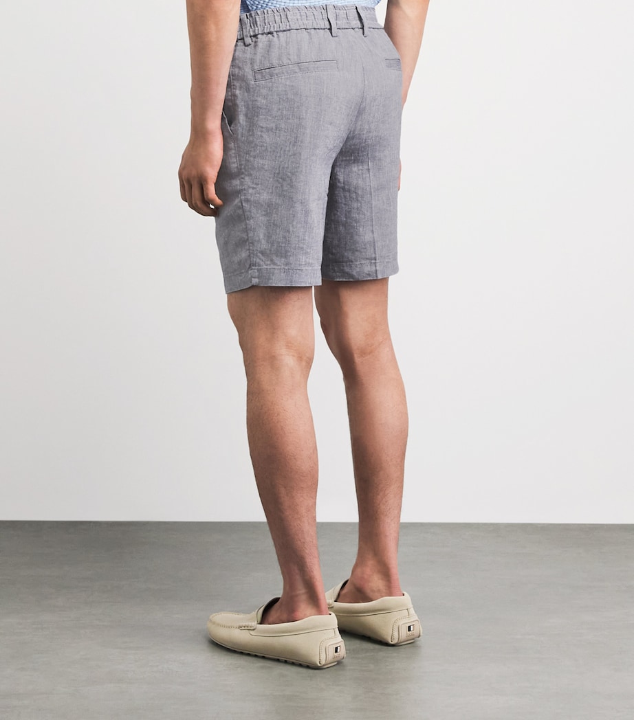 BOSS Mens Linen-Blend Drawstring Shorts Open Blue Image 5