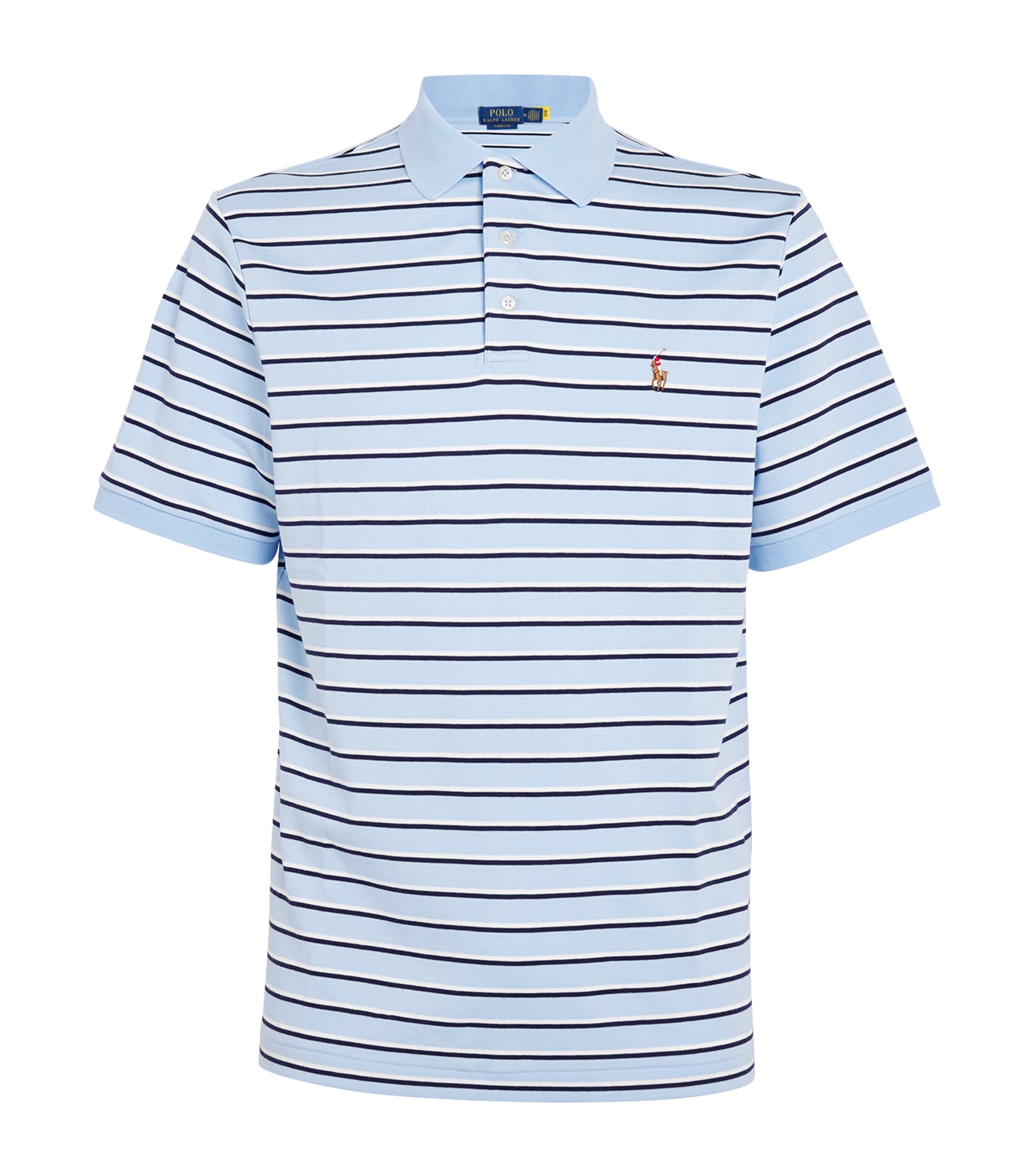 Polo Ralph Lauren Pima Cotton Striped Polo Shirt In Blue