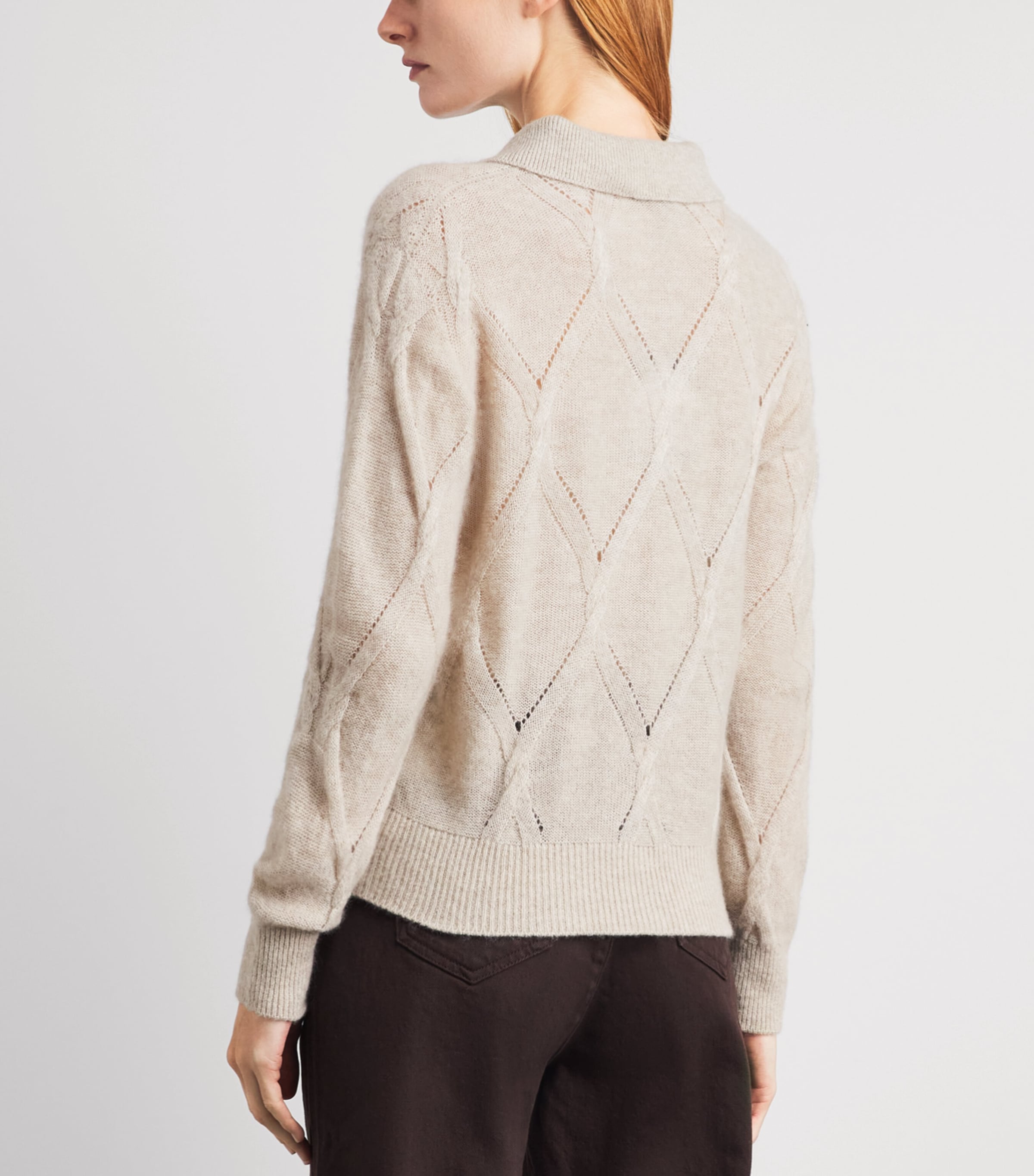 Kiton Womens Cashmere-Silk Pointelle-Knit Polo Shirt Beige Image 5