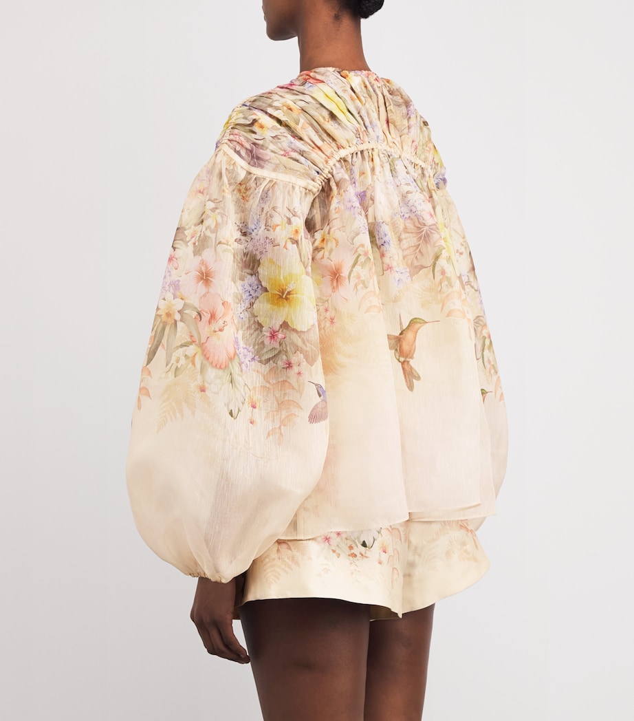 Linen-Silk Drawstring Blouse IVORY TROPICAL Image 4