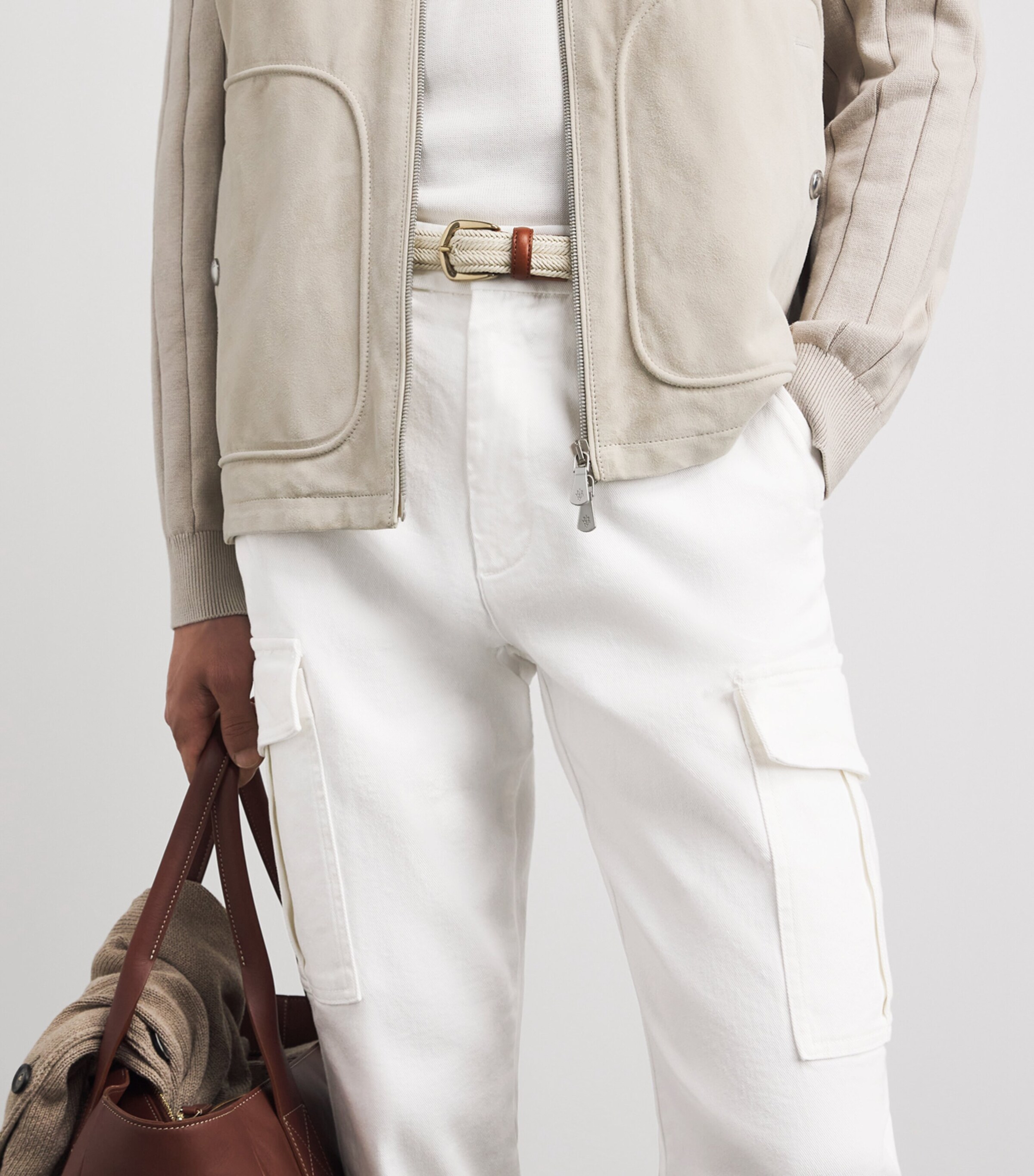 Eleventy Mens Stretch-Cotton Cargo Trousers Bianco Image 3