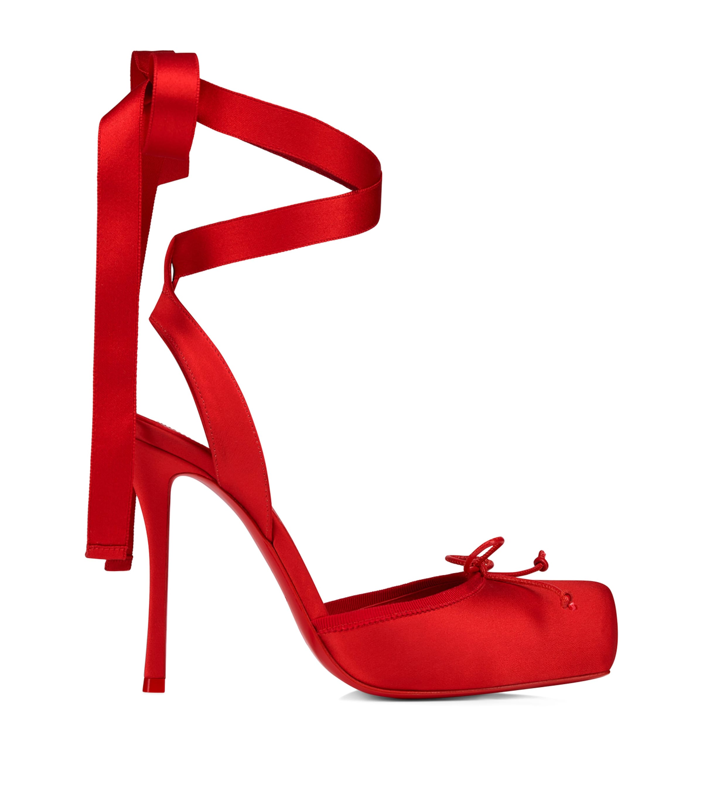Christian Louboutin Cassia Silk Ankle-tie Red Sole Ballerina Pumps In Red