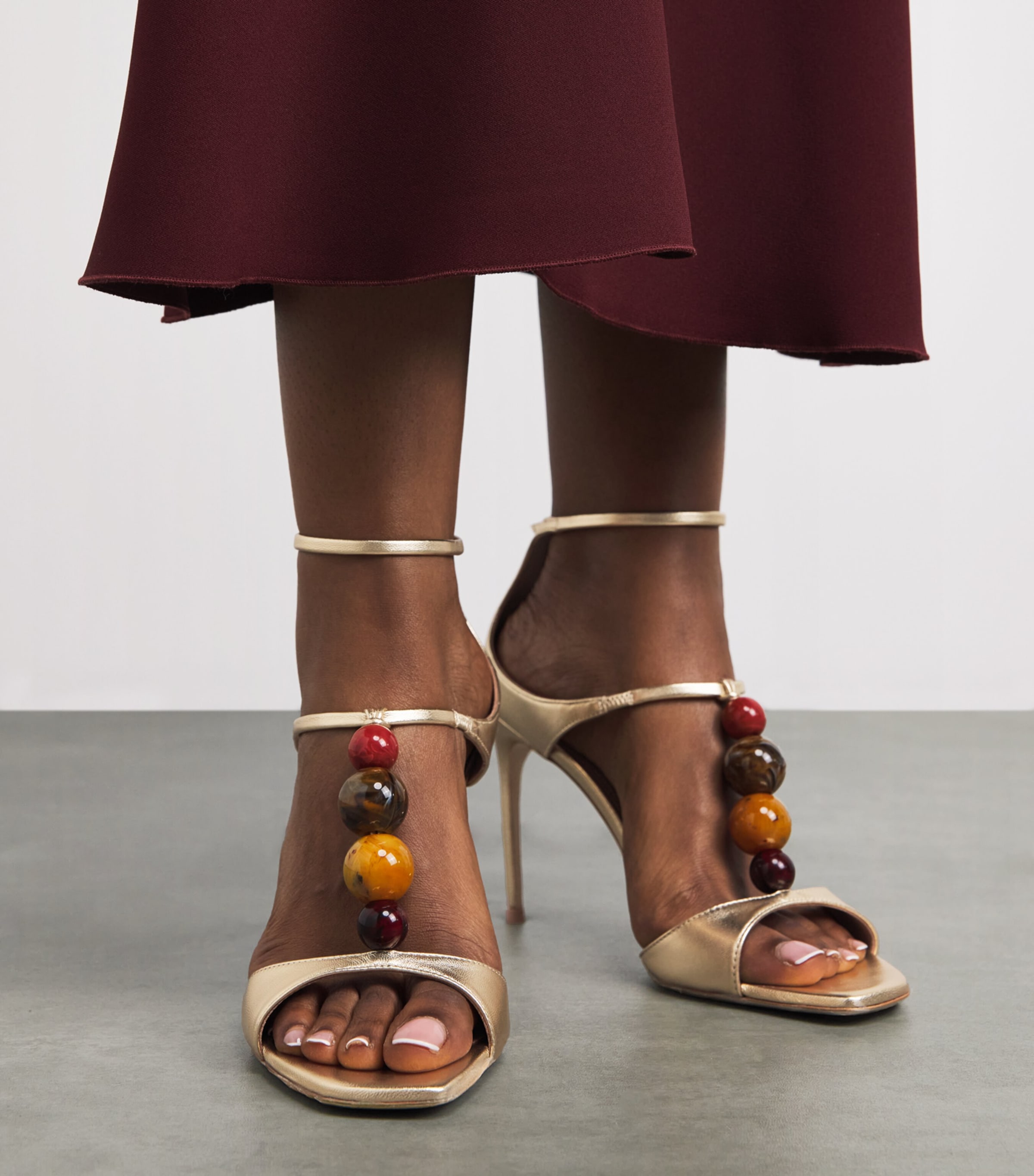 Malone Souliers Metallic Leather Beaded Leia Sandals 90 Antique Gold Image 2
