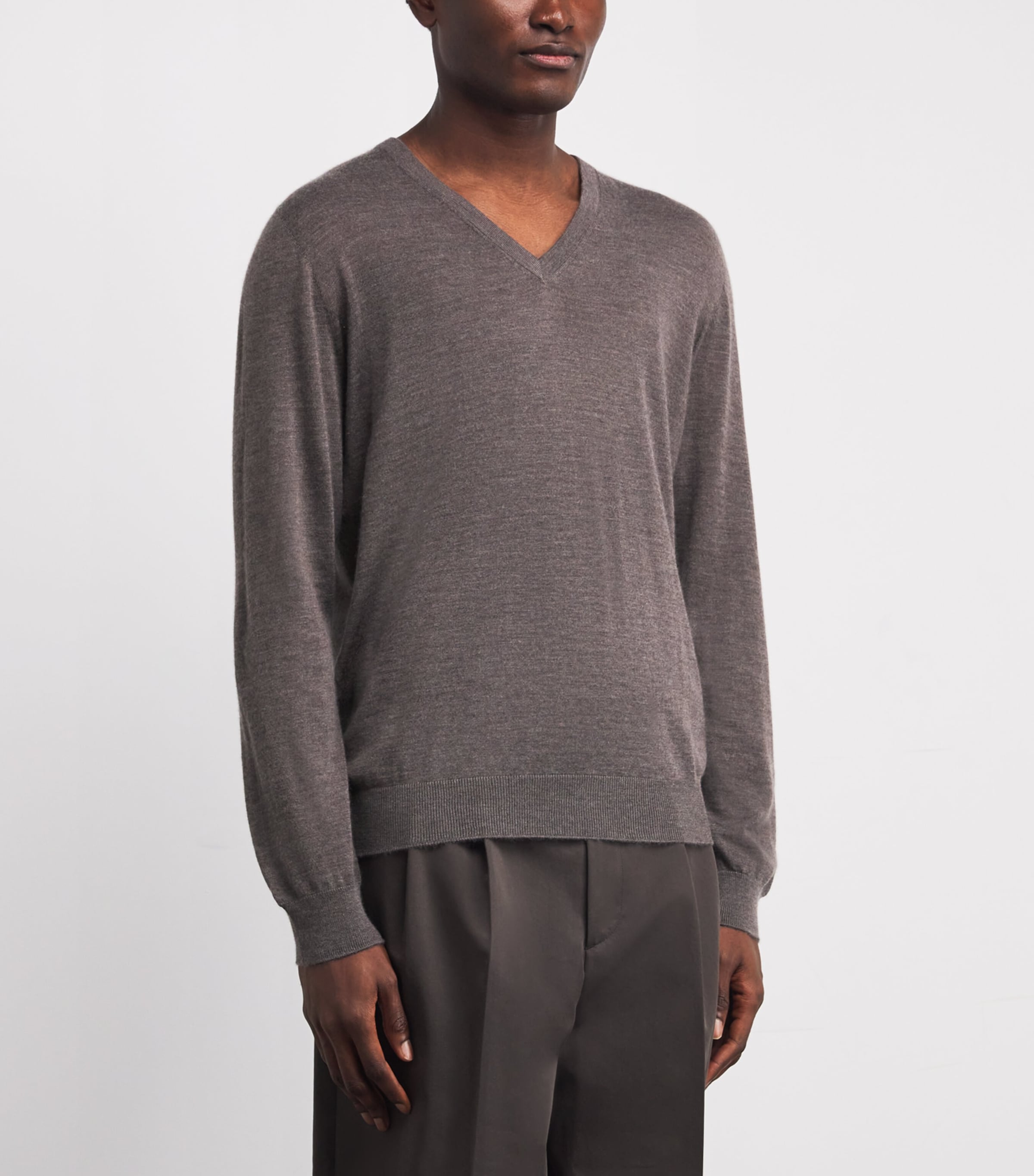 Superfine Cashmere V-Neck Sweater HB7092 ASH Image 3