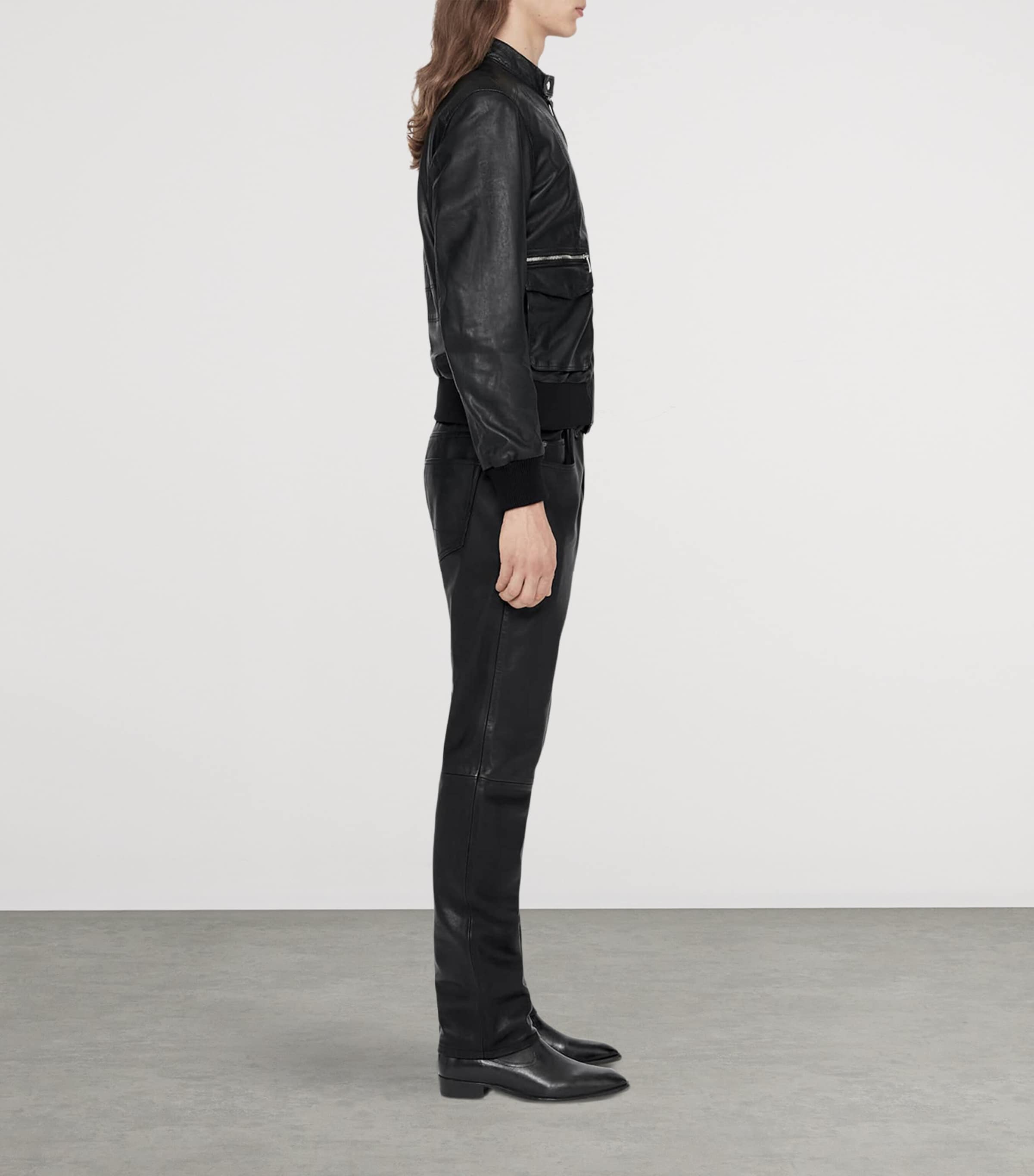 AllSaints Mens Leather Hiro Bomber Jacket Black Image 6