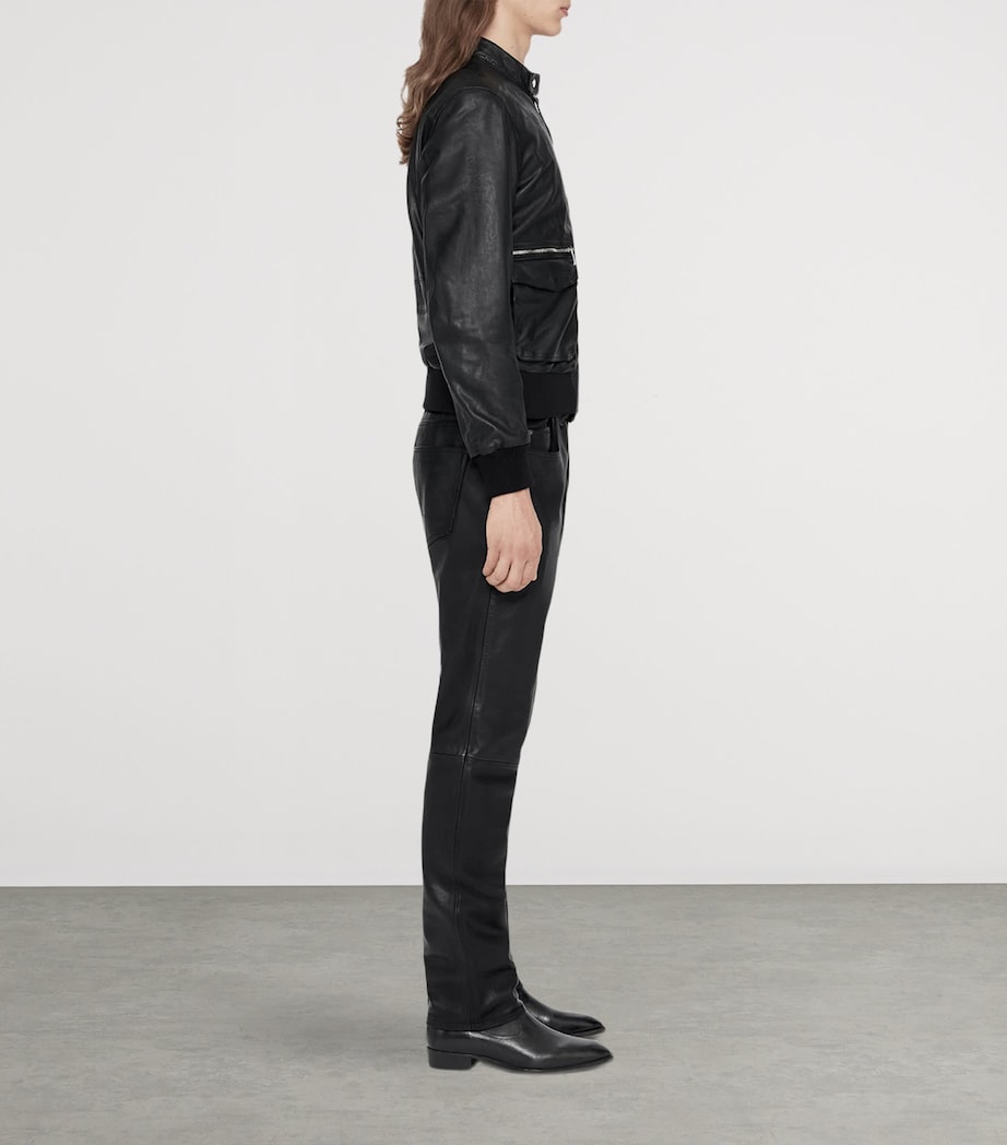 AllSaints Mens Leather Hiro Bomber Jacket Black Image 6