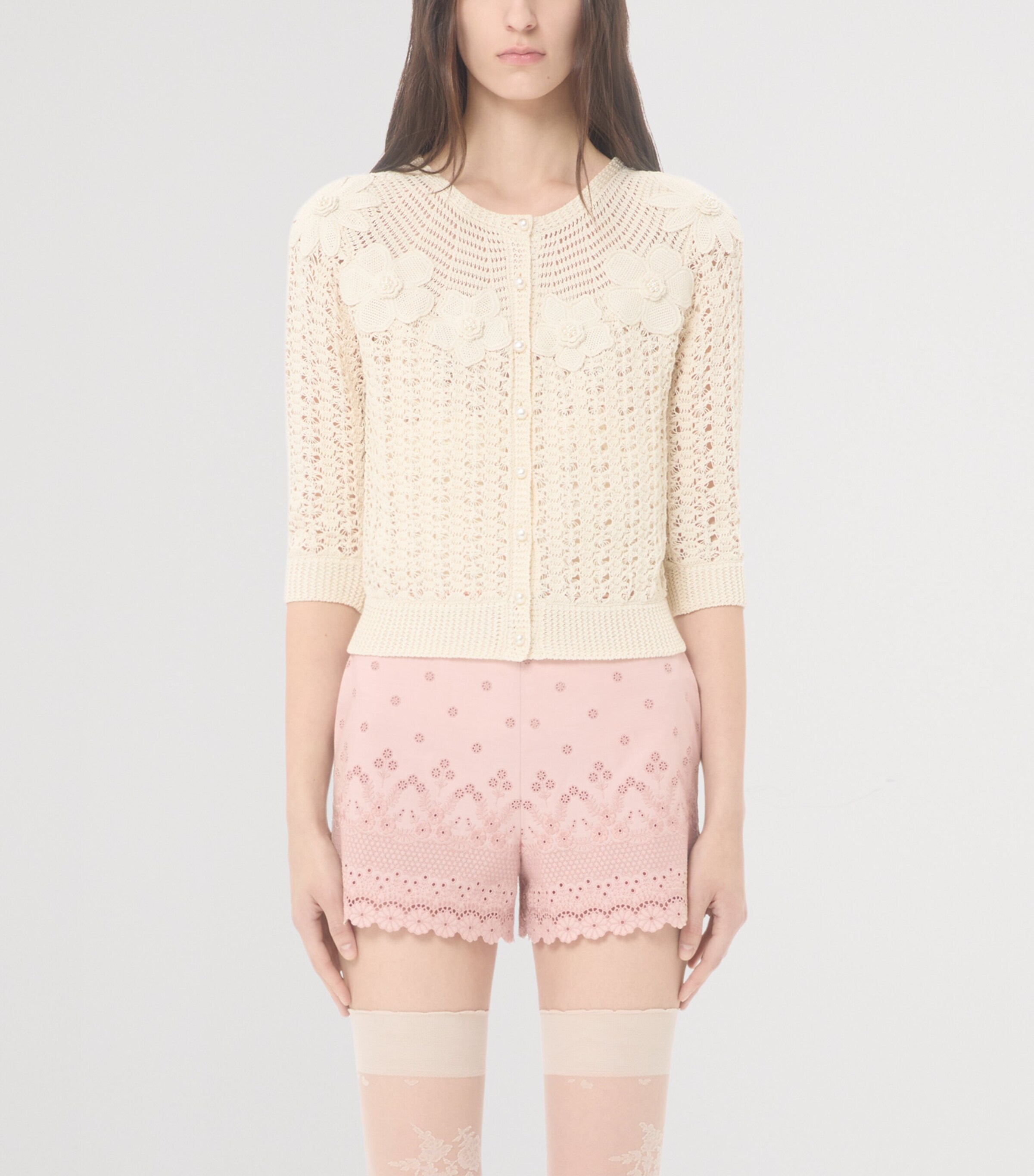 Valentino Nude Cotton Crochet Flower Cardigan | Harrods MX