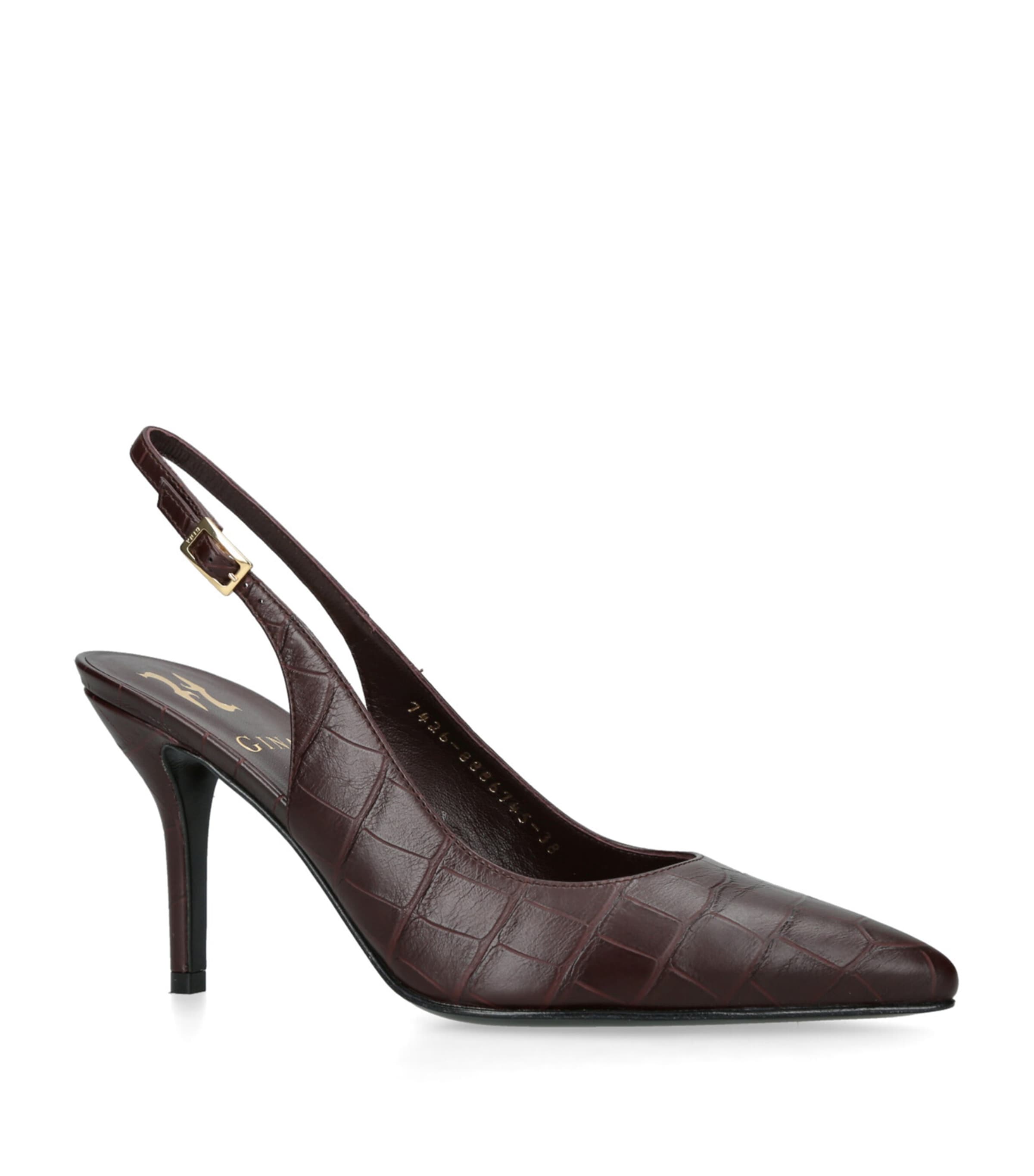 Croc-Embossed Leather Garland Slingback Pumps 85 RED/DARK Image 3