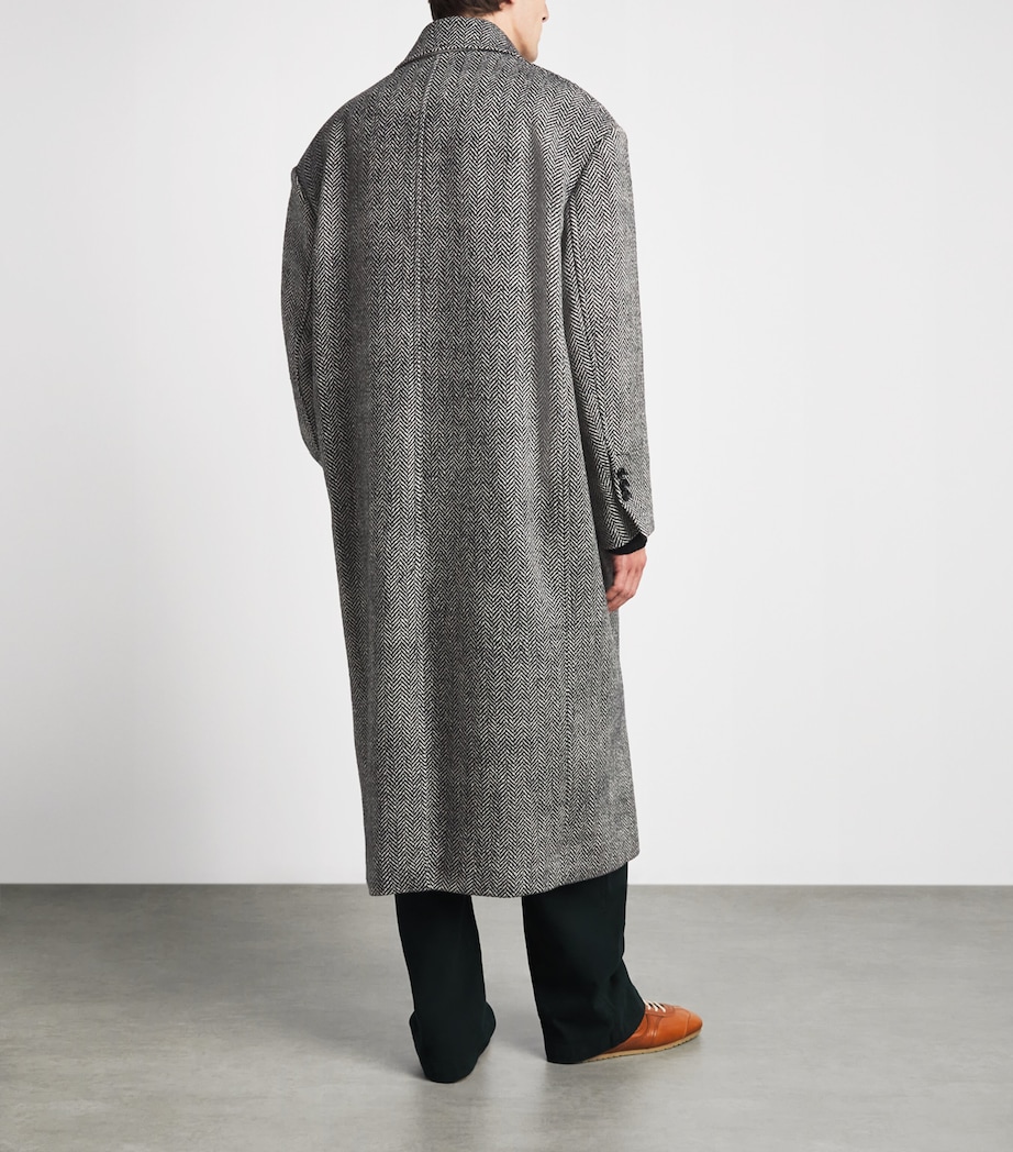 AMI Paris Mens Wool Double-Breasted Overcoat Noir/ivoire Image 5