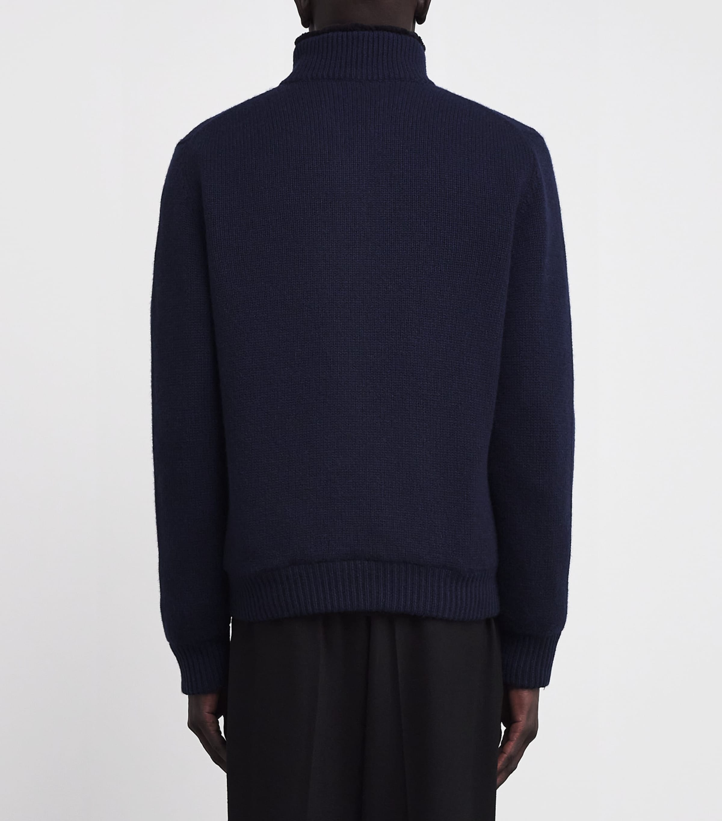 Cashmere Fur-Lined Zip-Up Cardigan 001 NAVY BLUE Image 4