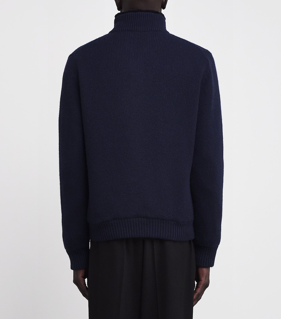 Cashmere Fur-Lined Zip-Up Cardigan 001 NAVY BLUE Image 4