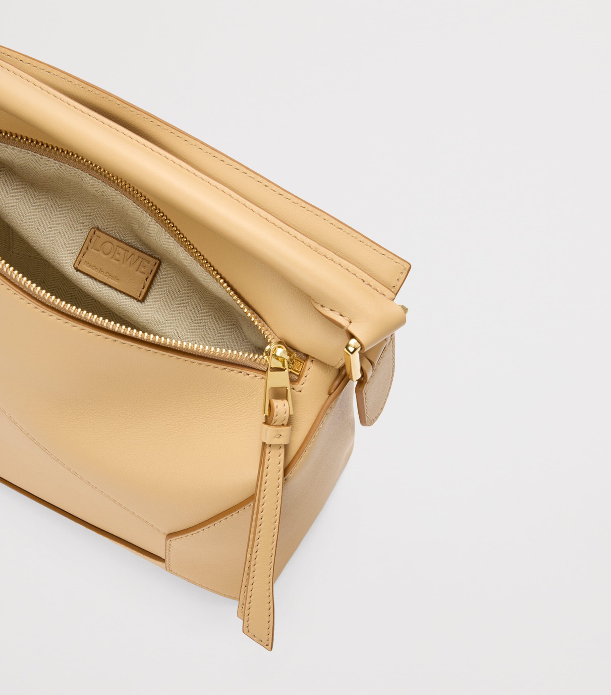 LOEWE Beige Small Leather Puzzle Edge Top-Handle Bag | Harrods US