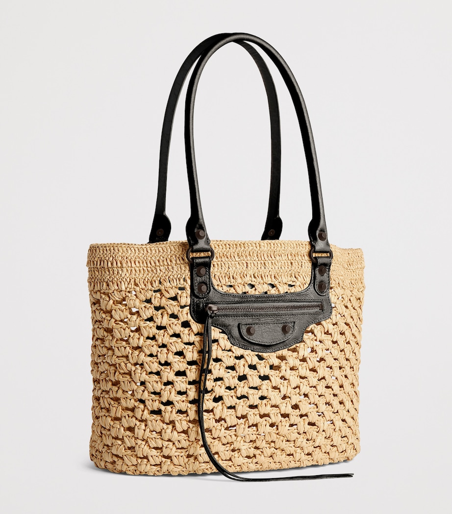 Balenciaga Medium Raffia-Lambskin Le City Basket Bag Image 6