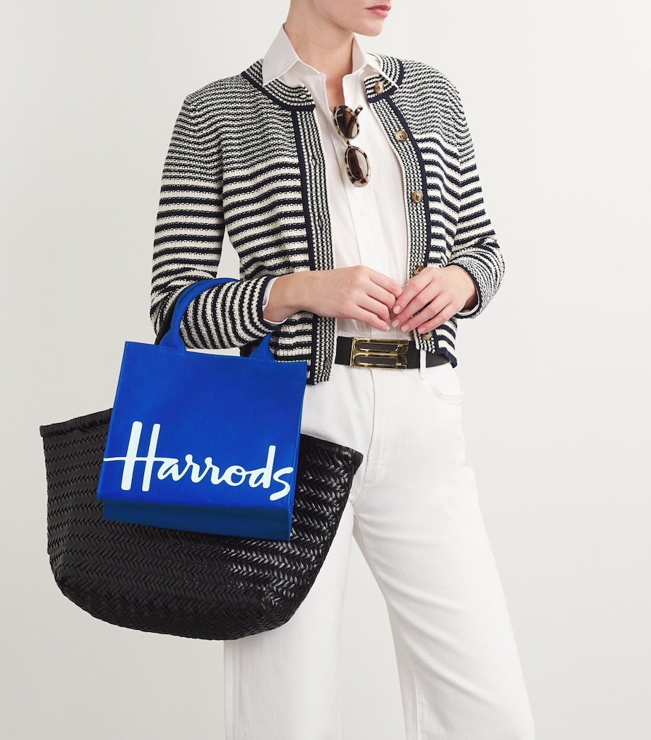 Harrods Small Cotton Logo Tote Bag Prussian Image 2