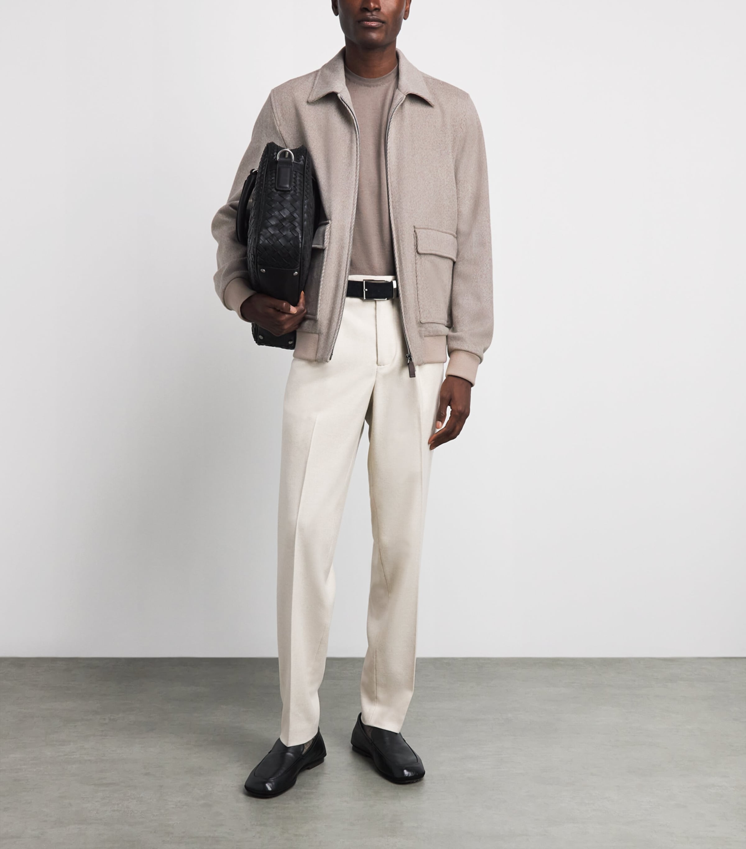 Herno Mens Wool-Cashmere Collar Bomber Jacket Taupe Image 2