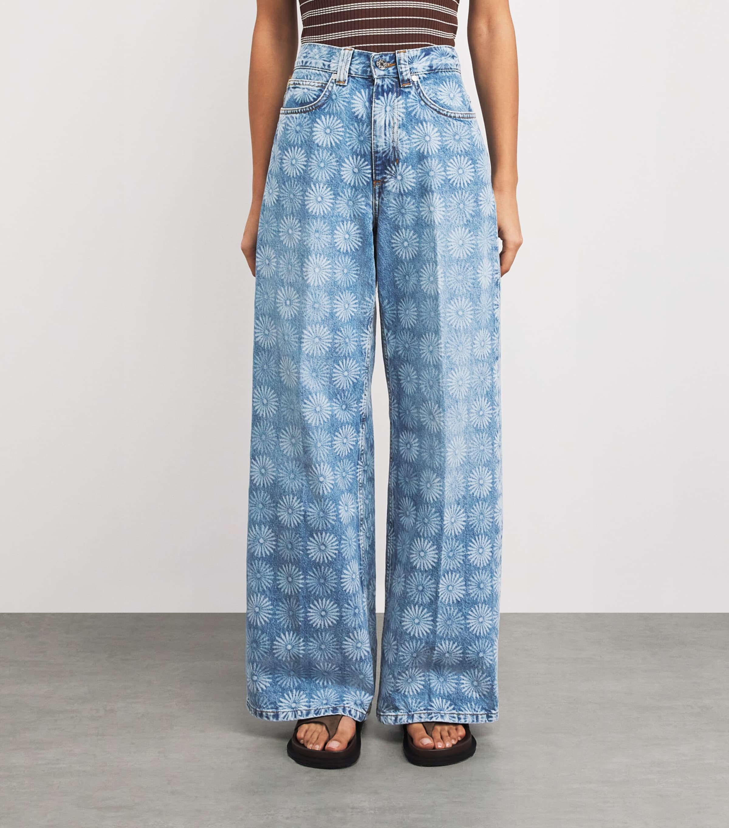 Sandro Paris Womens Floral Wide-Leg Jeans Blue Jean Image 4