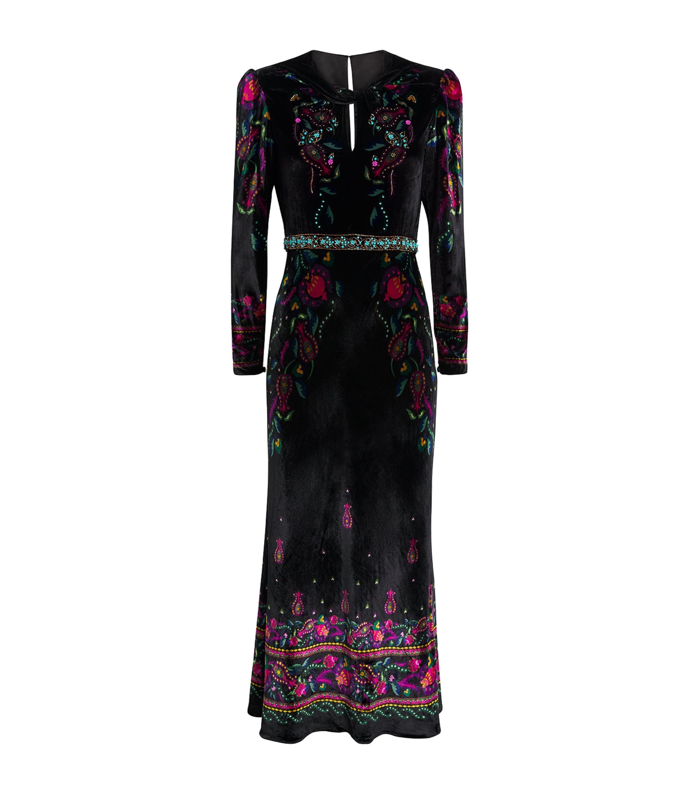 Saloni Velvet Beaded Claudia Midi Dress In Multi