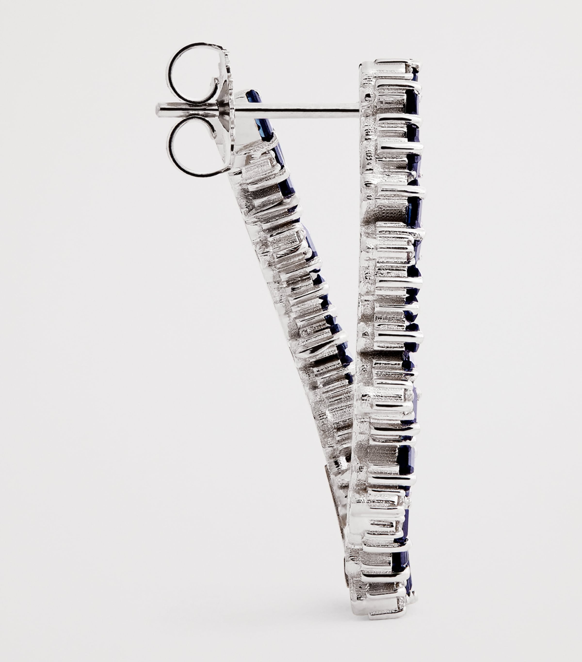 White Gold, Diamond and Sapphire Bold Hoop Earrings 18K WG/DB Image 4