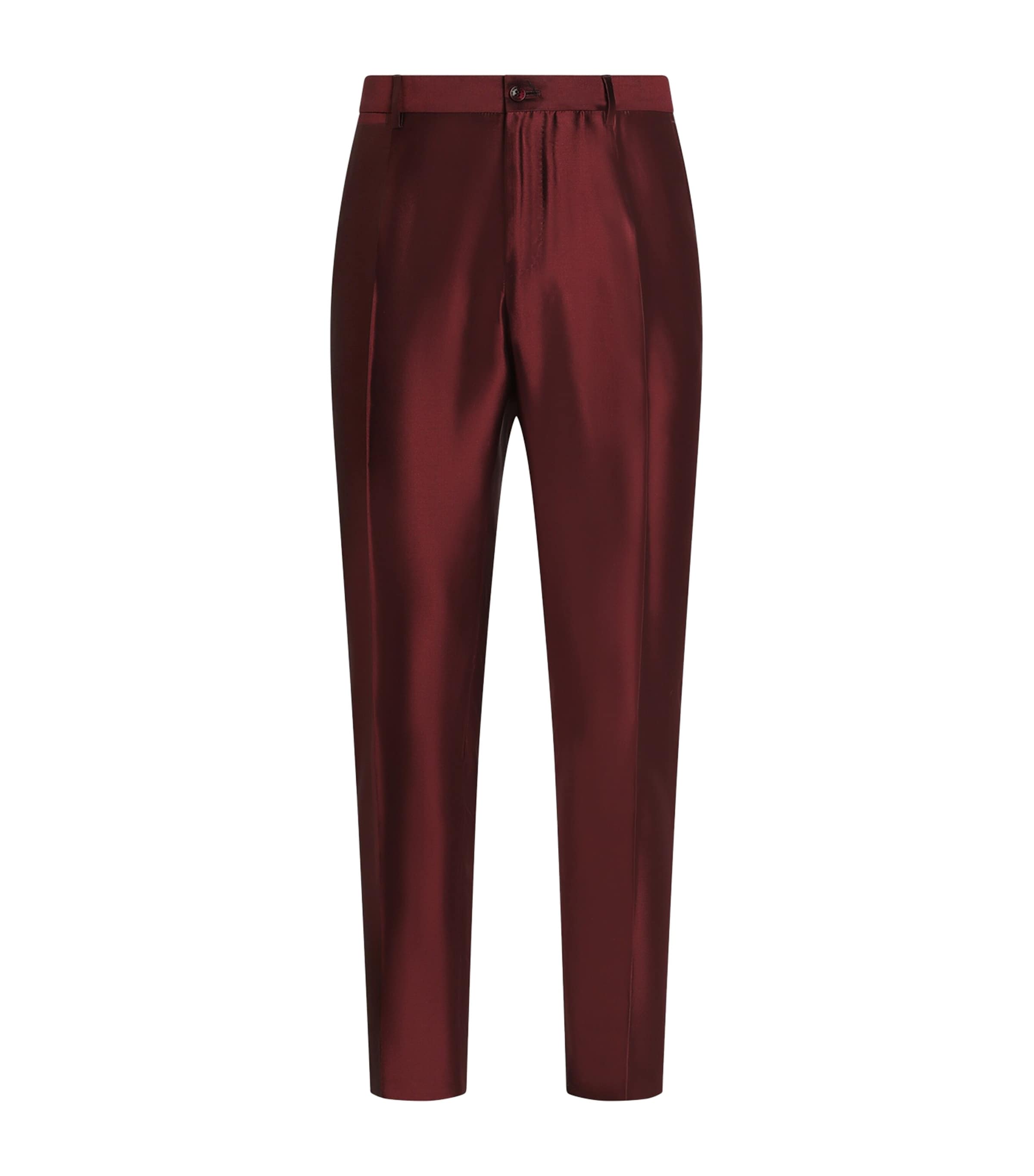 Dolce&Gabbana Mens Silk Cropped Tailored Trousers Wine Image 1
