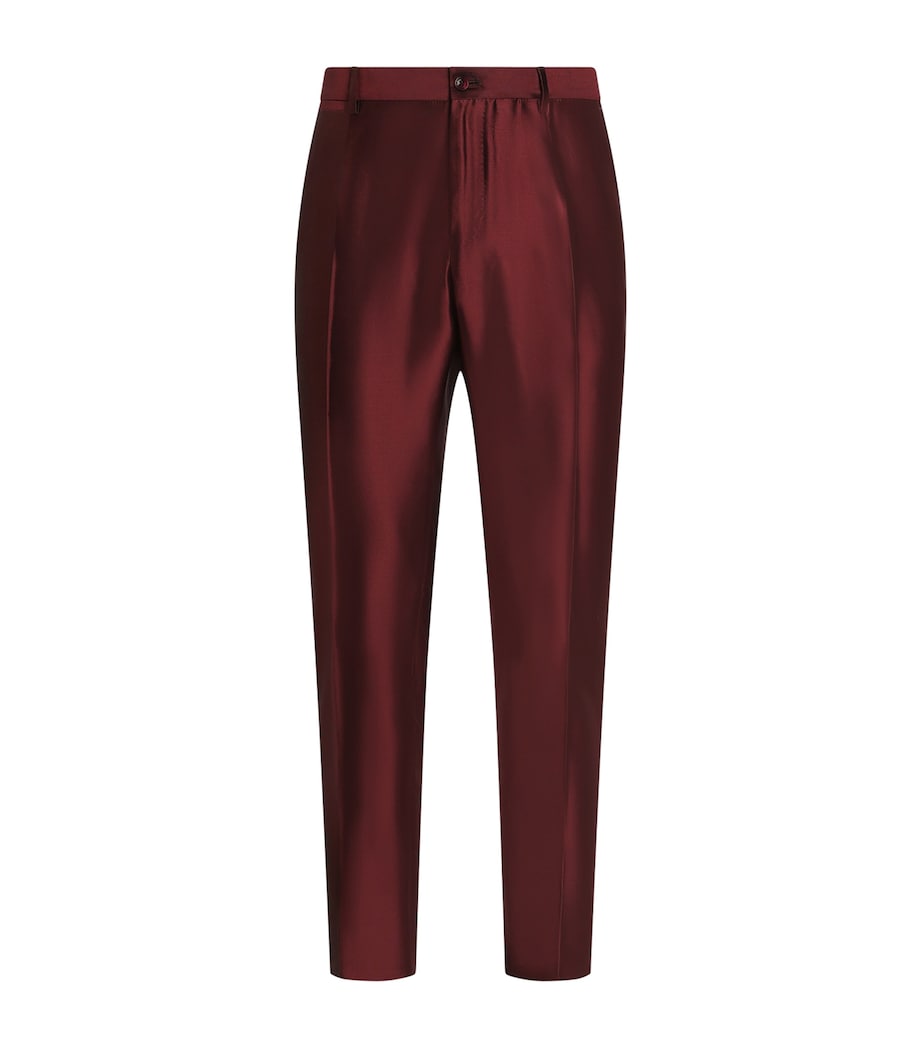 Dolce&Gabbana Mens Silk Cropped Tailored Trousers Wine Image 1