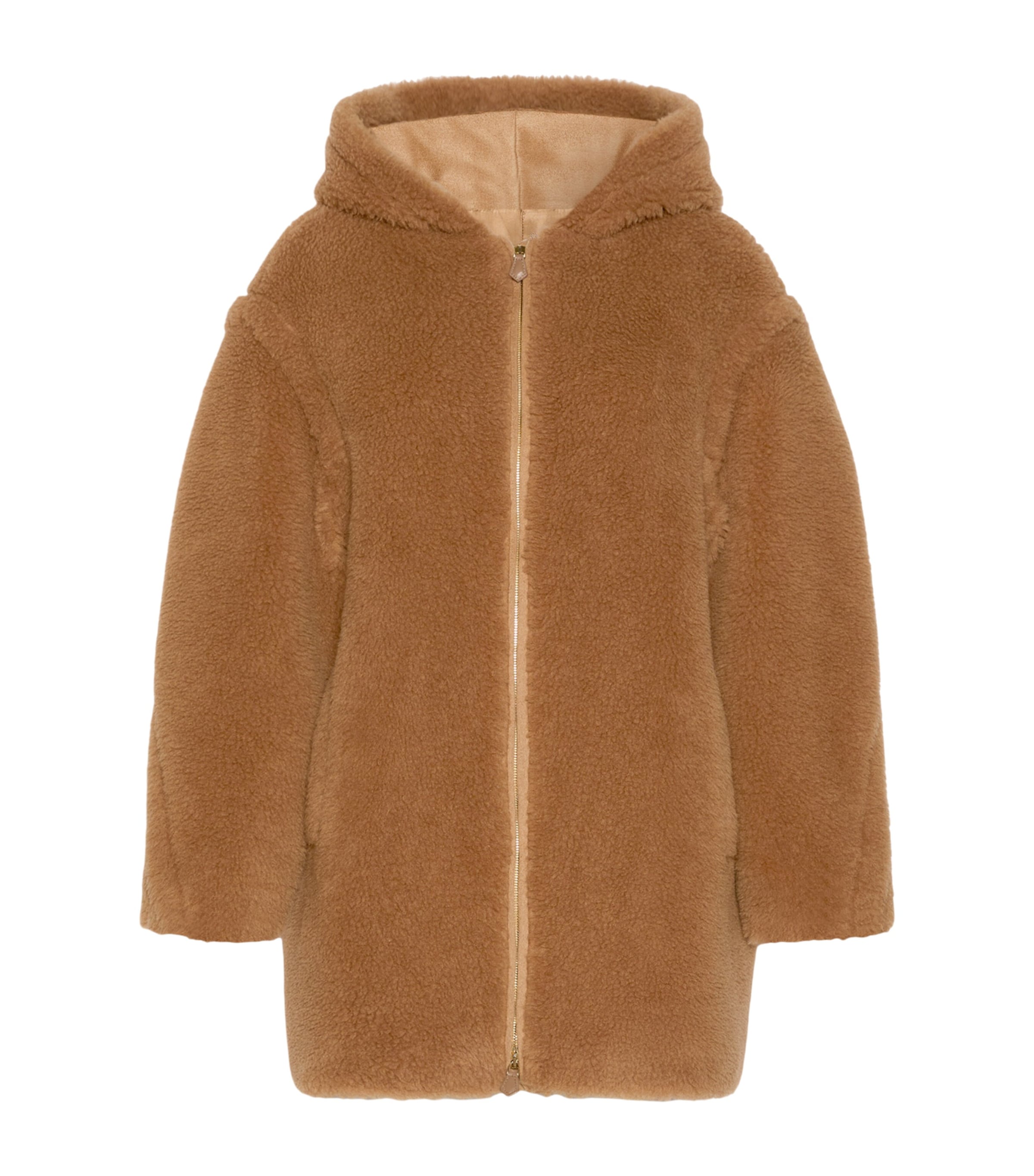 Max Mara Womens Camel-Silk Hooded Coat Camel Image 1