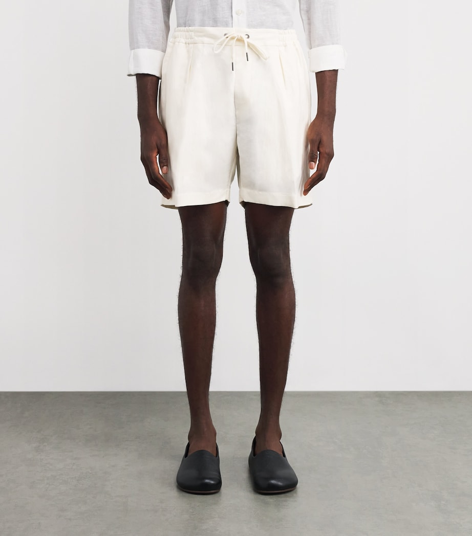 Ralph Lauren Purple Label Mens Silk-Linen Drawstring Shorts Cream Image 3