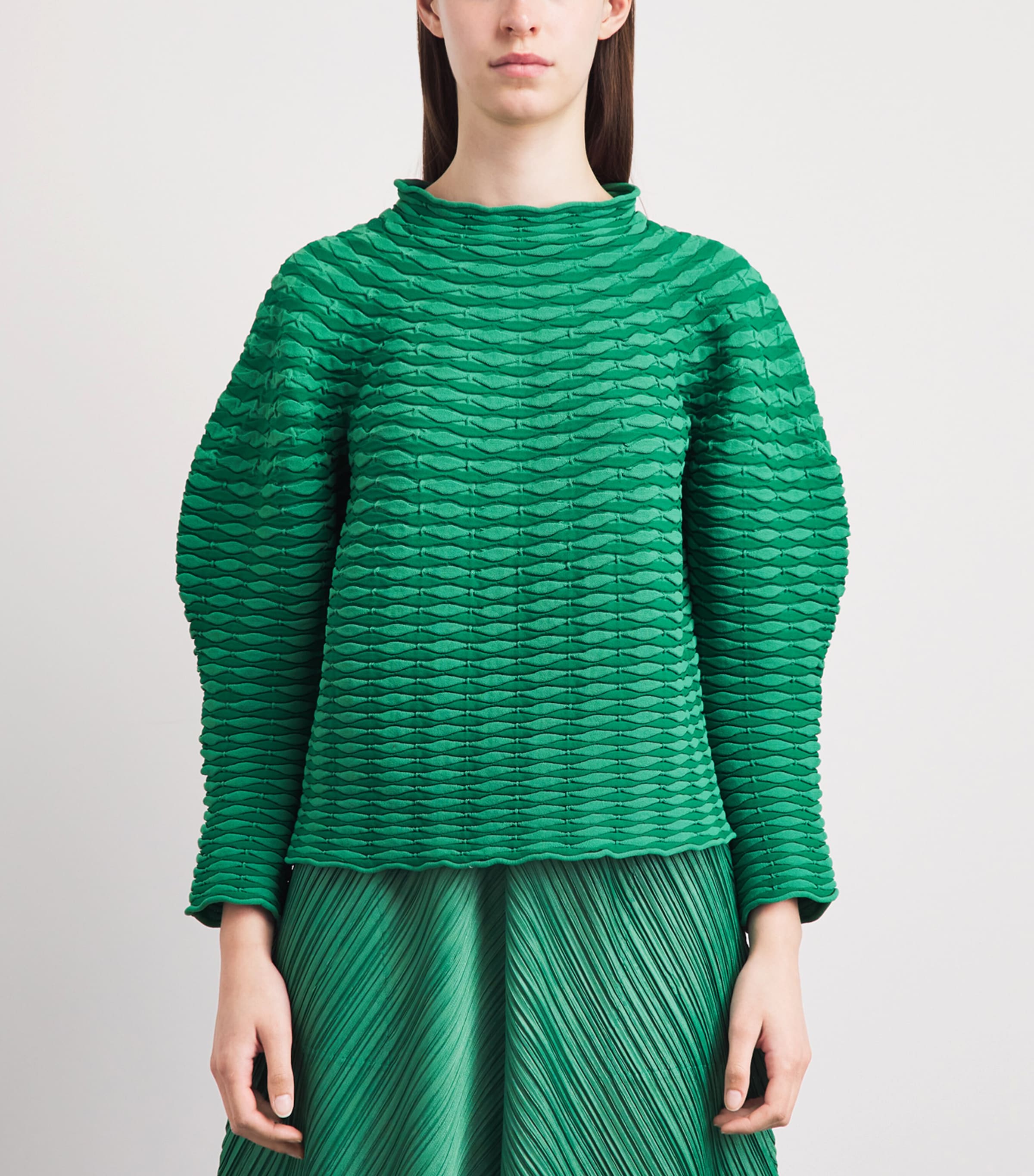 Pleats Please Issey Miyake Womens Colourful Mushroom Knit Top Grass Green Image 4