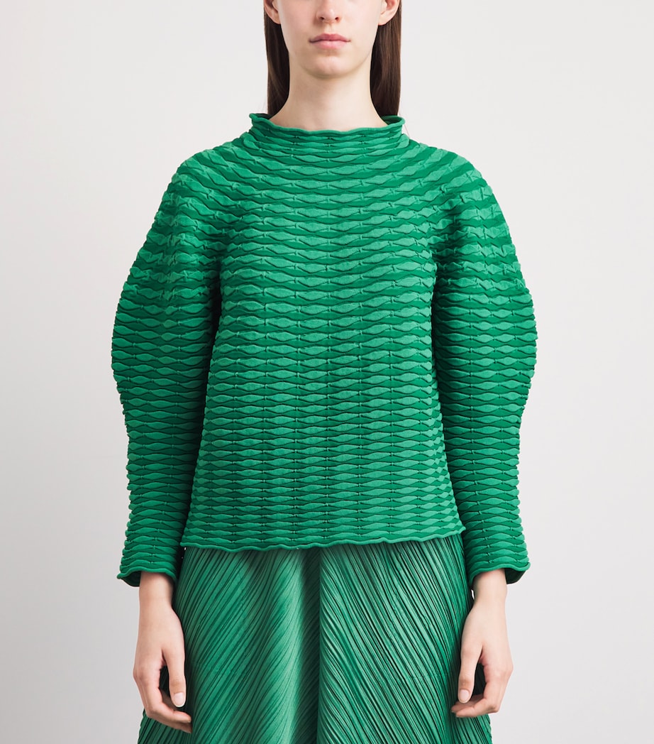 Pleats Please Issey Miyake Womens Colourful Mushroom Knit Top Grass Green Image 4