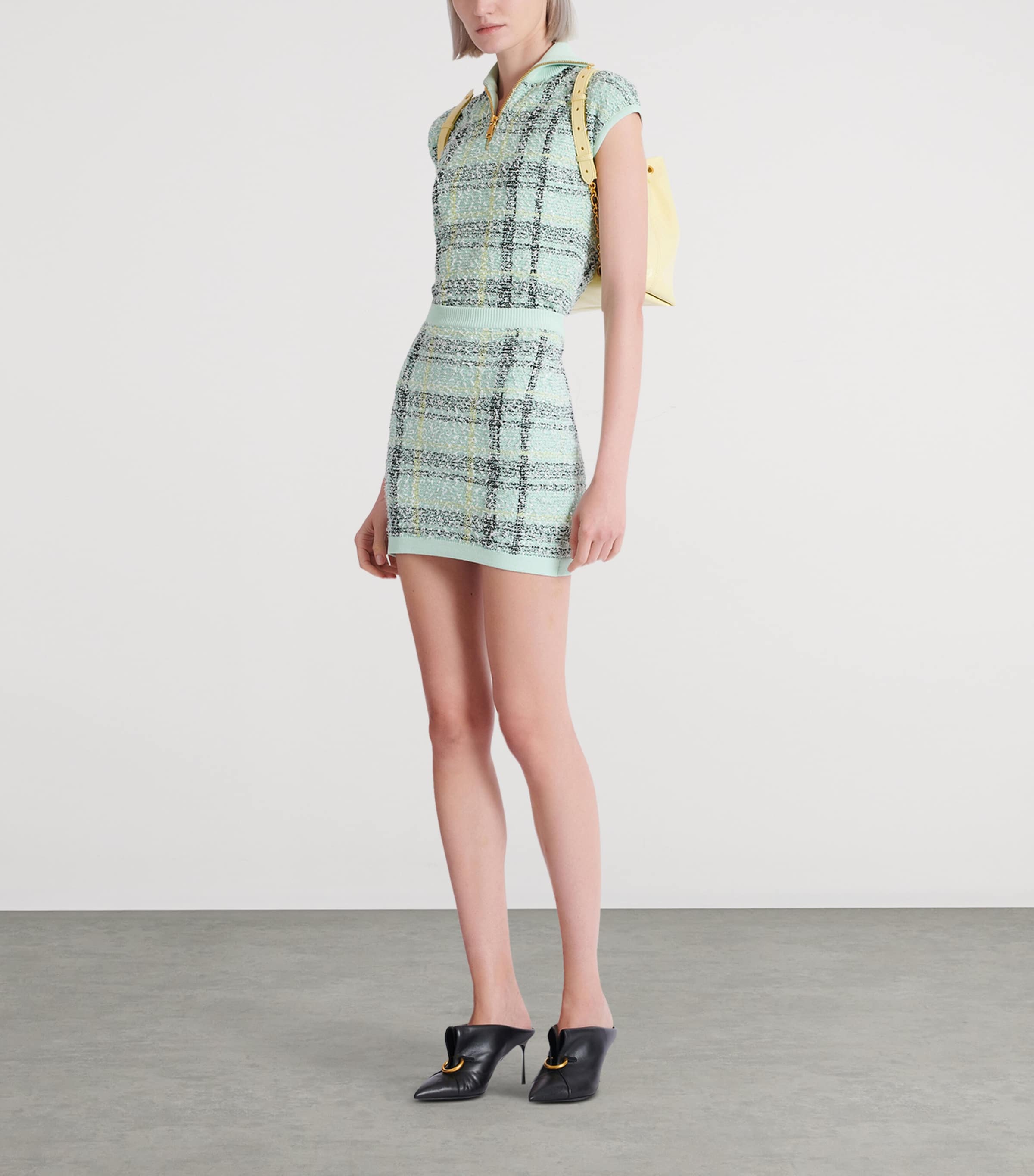 Tweed Embellished Plaid Mini Skirt ULM VERT/JAUNE/NOIR Image 3