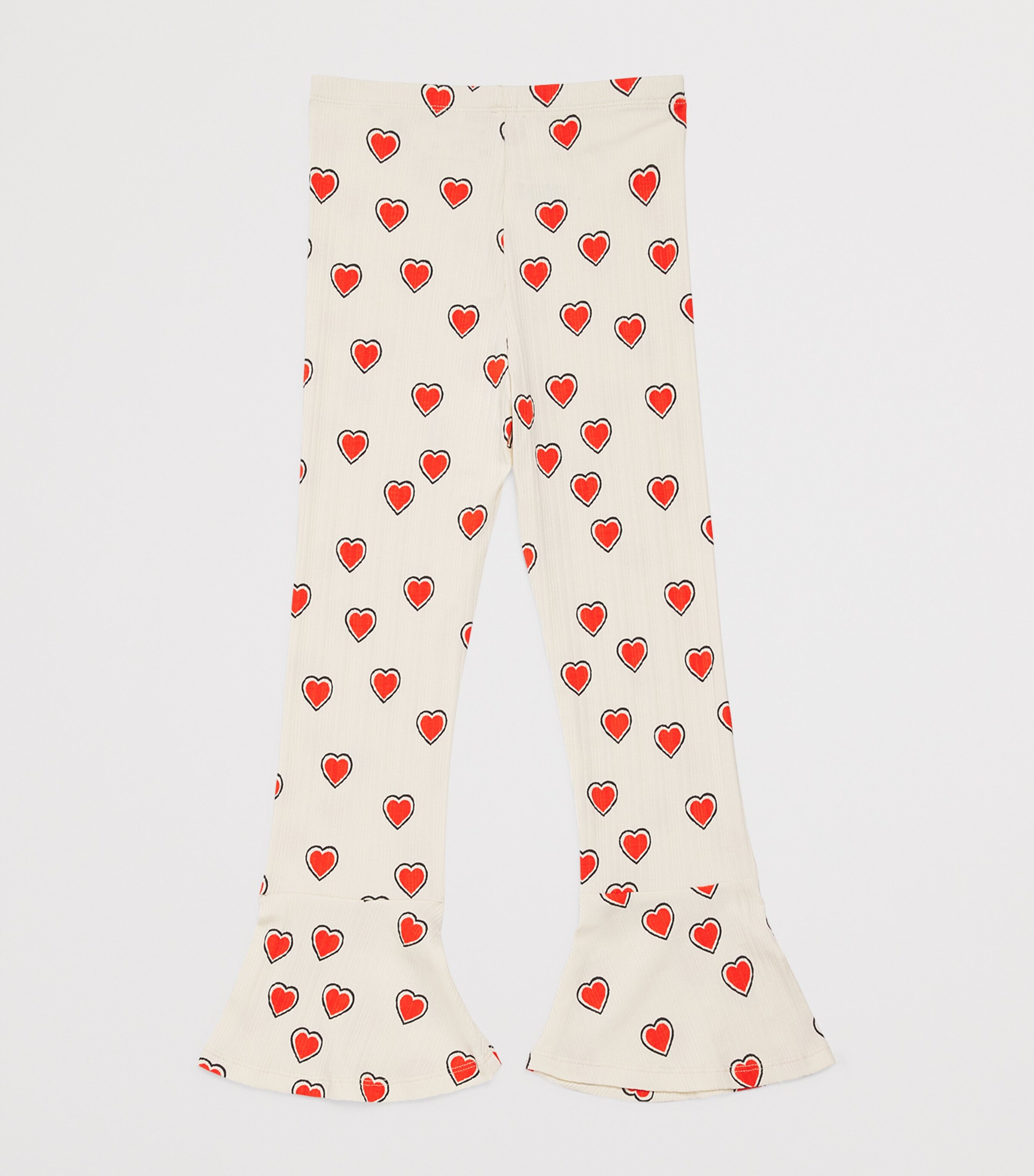 Mini Rodini Stretch-Organic Cotton Heart Flared Trousers (3-11 Years) Offwhite Image 2