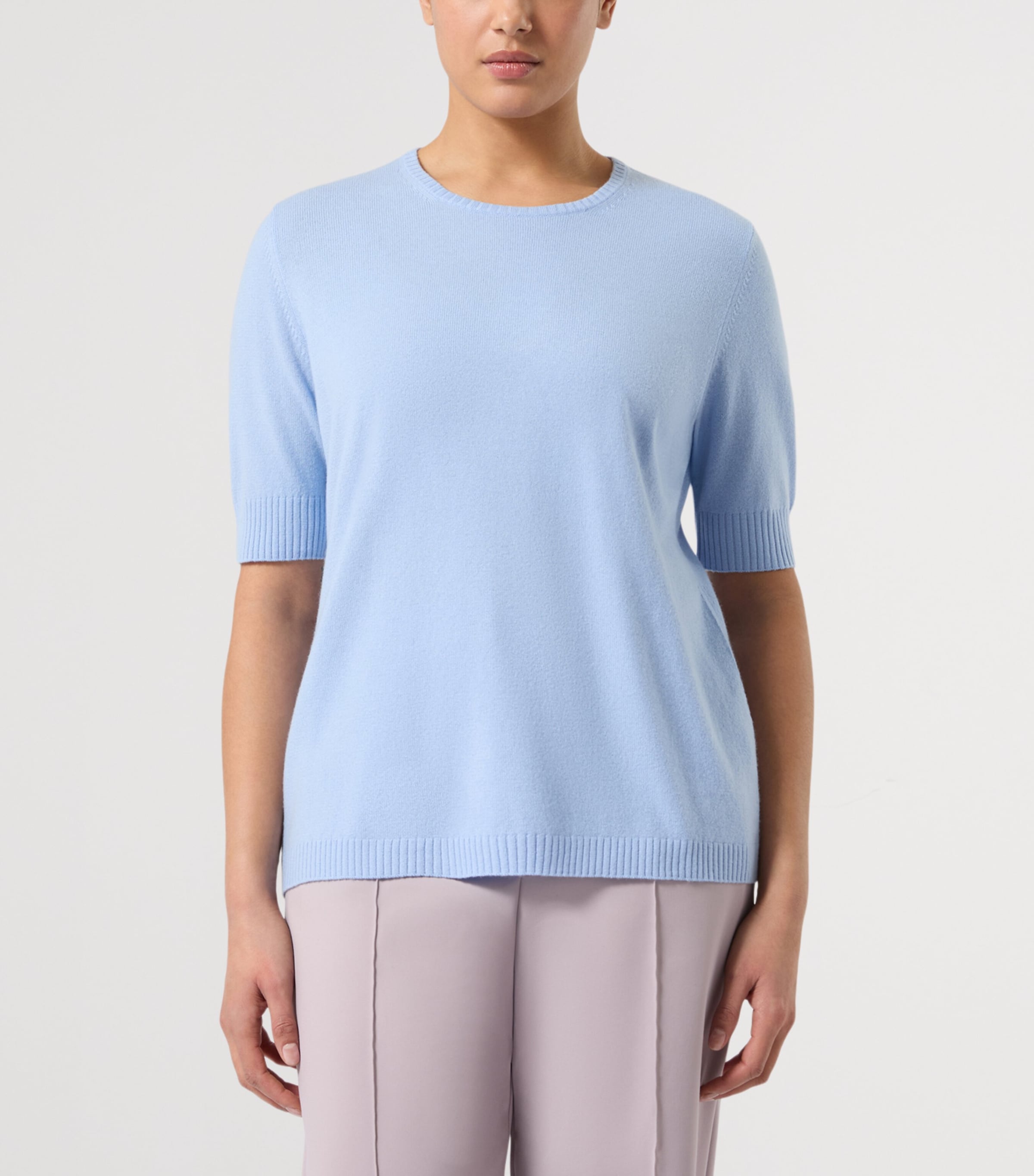 Marina Rinaldi Womens Cashmere Short-Sleeve Sweater Light Blue Image 3