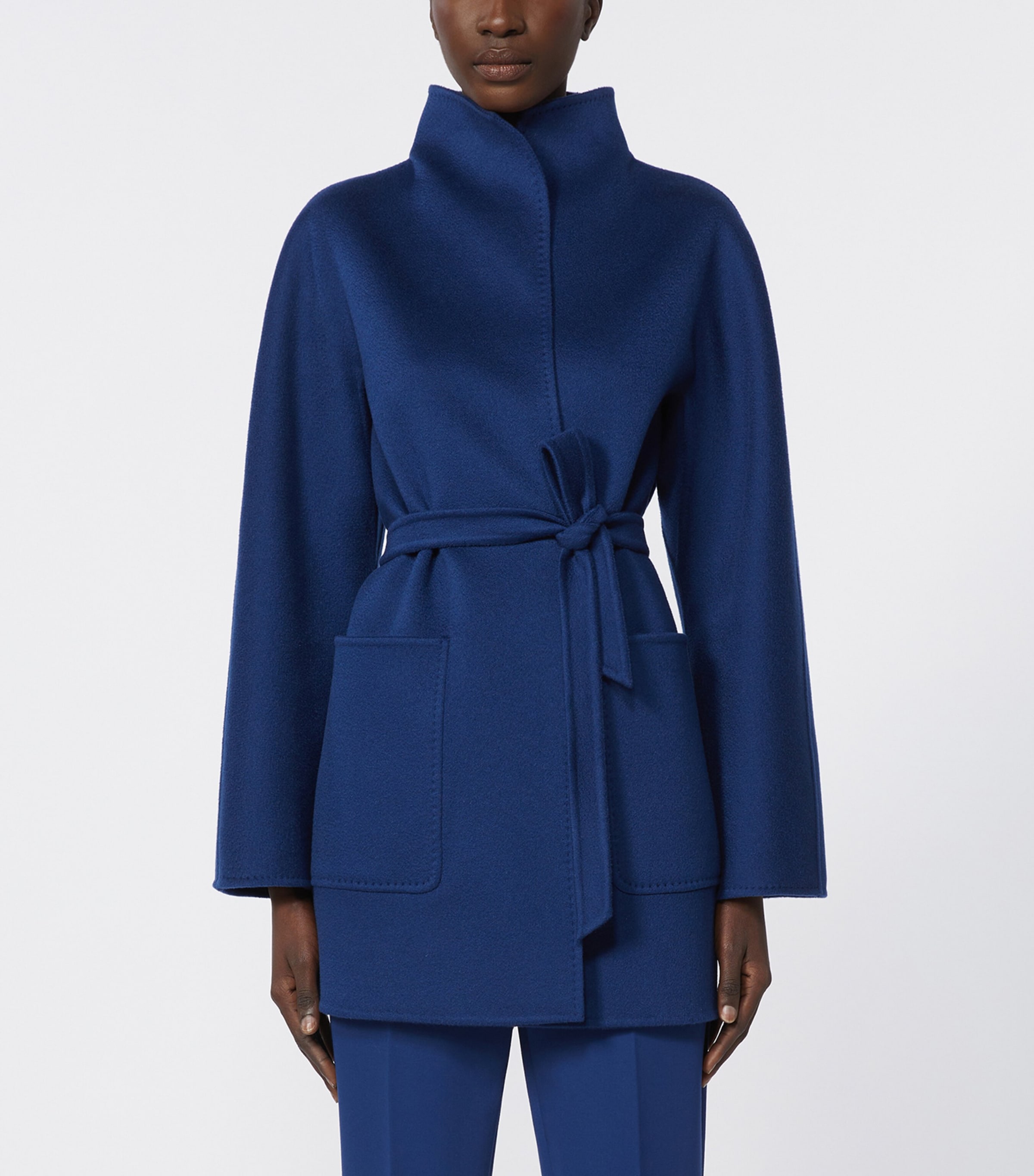 Cashmere Funnel-Neck Coat CHINA BLUE Image 3