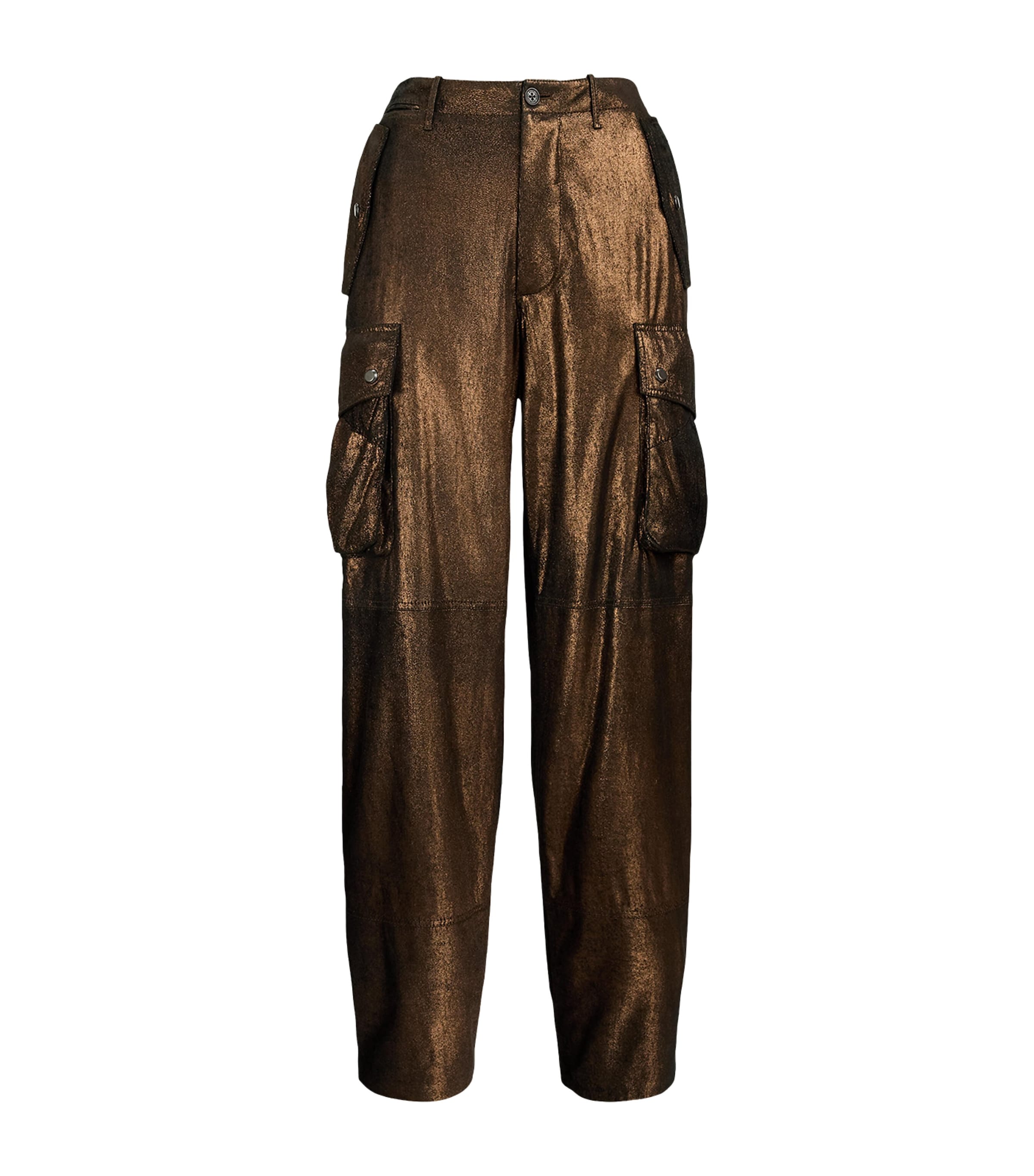 Ralph Lauren Collection Womens Metallic Leather Vaughn Cargo Trousers Bronze Image 1