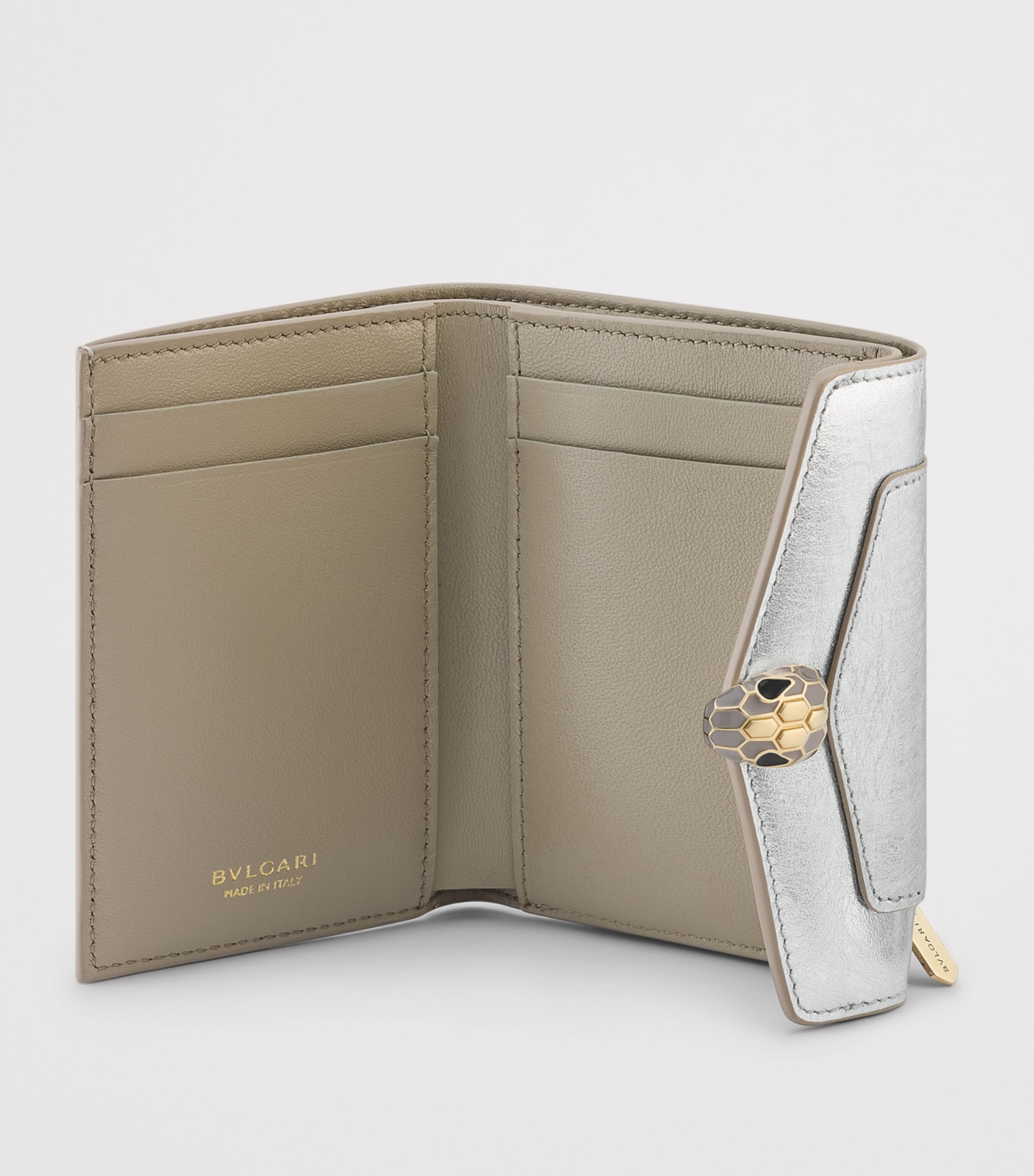 Bvlgari Metallic Leather Serpenti Forever Compact Wallet Silver Image 3