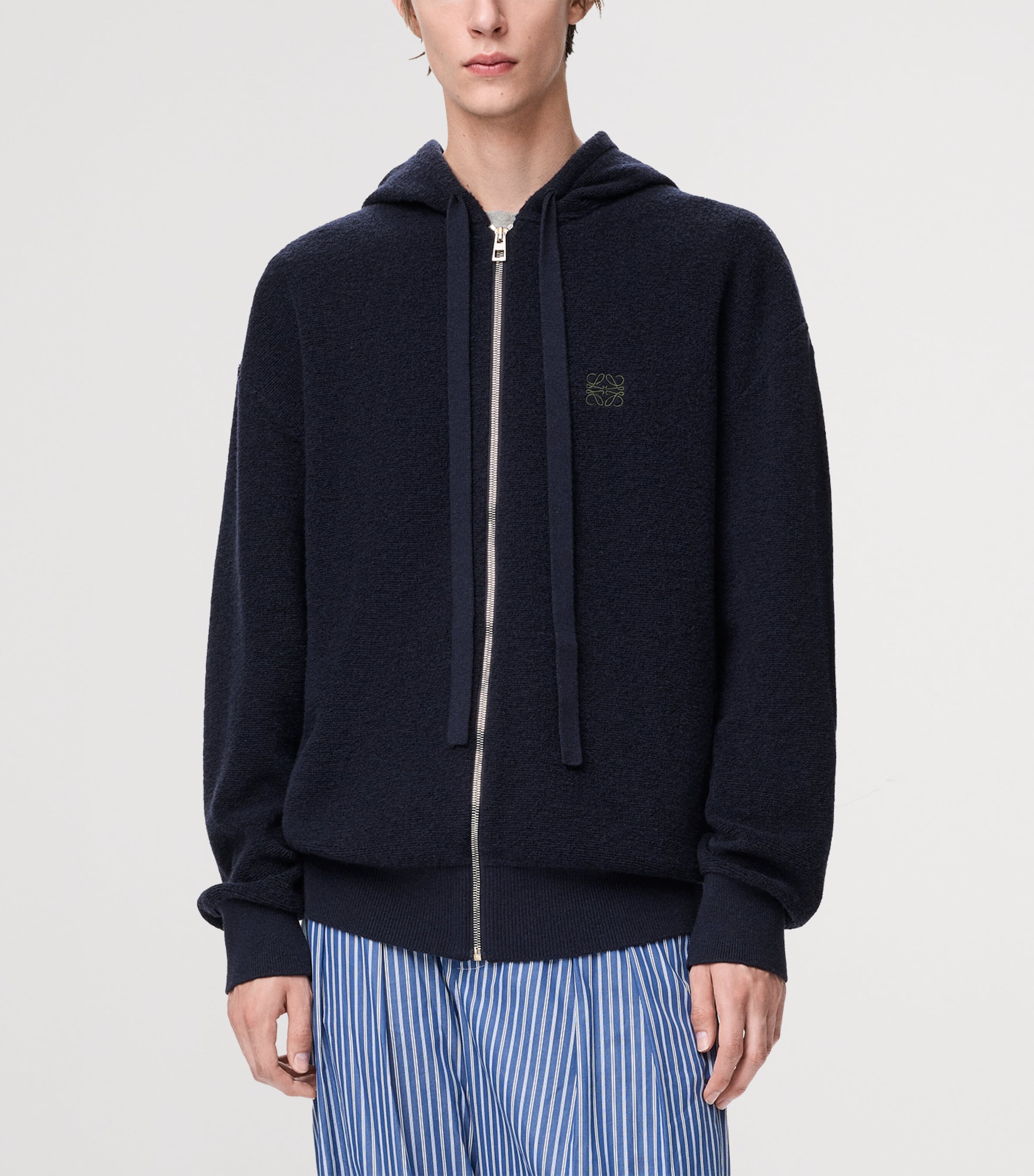 Wool-Blend Terry Anagram Hoodie NAVY BLUE Image 3