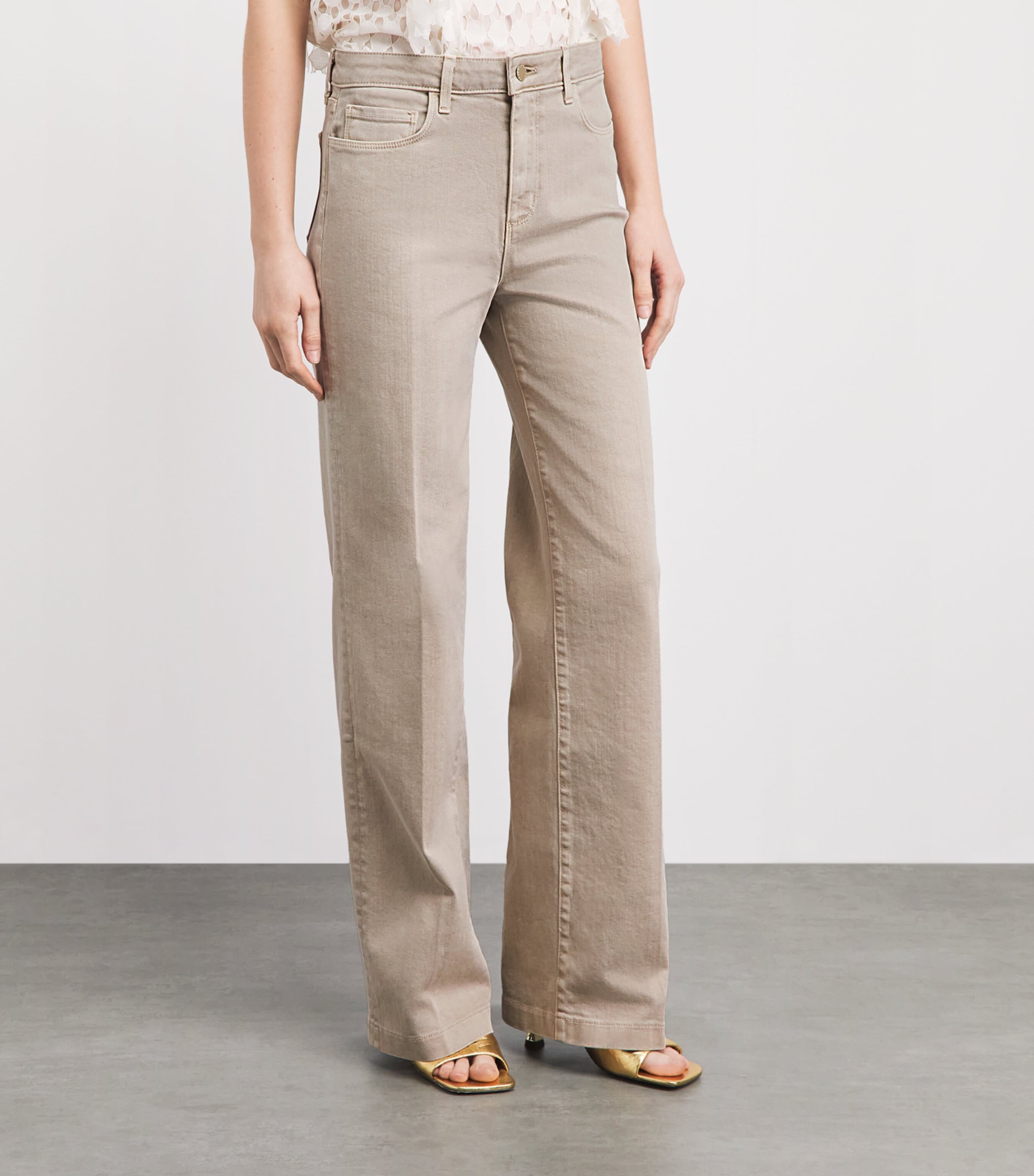 L'Agence Womens High-Rise Scottie Wide-Leg Jeans Biscuit Image 4