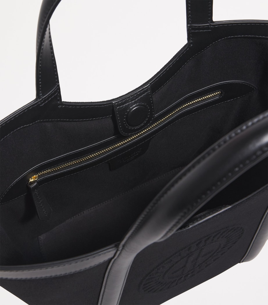 Small Canvas-Leather Embossed Tote Bag BLACK Image 4