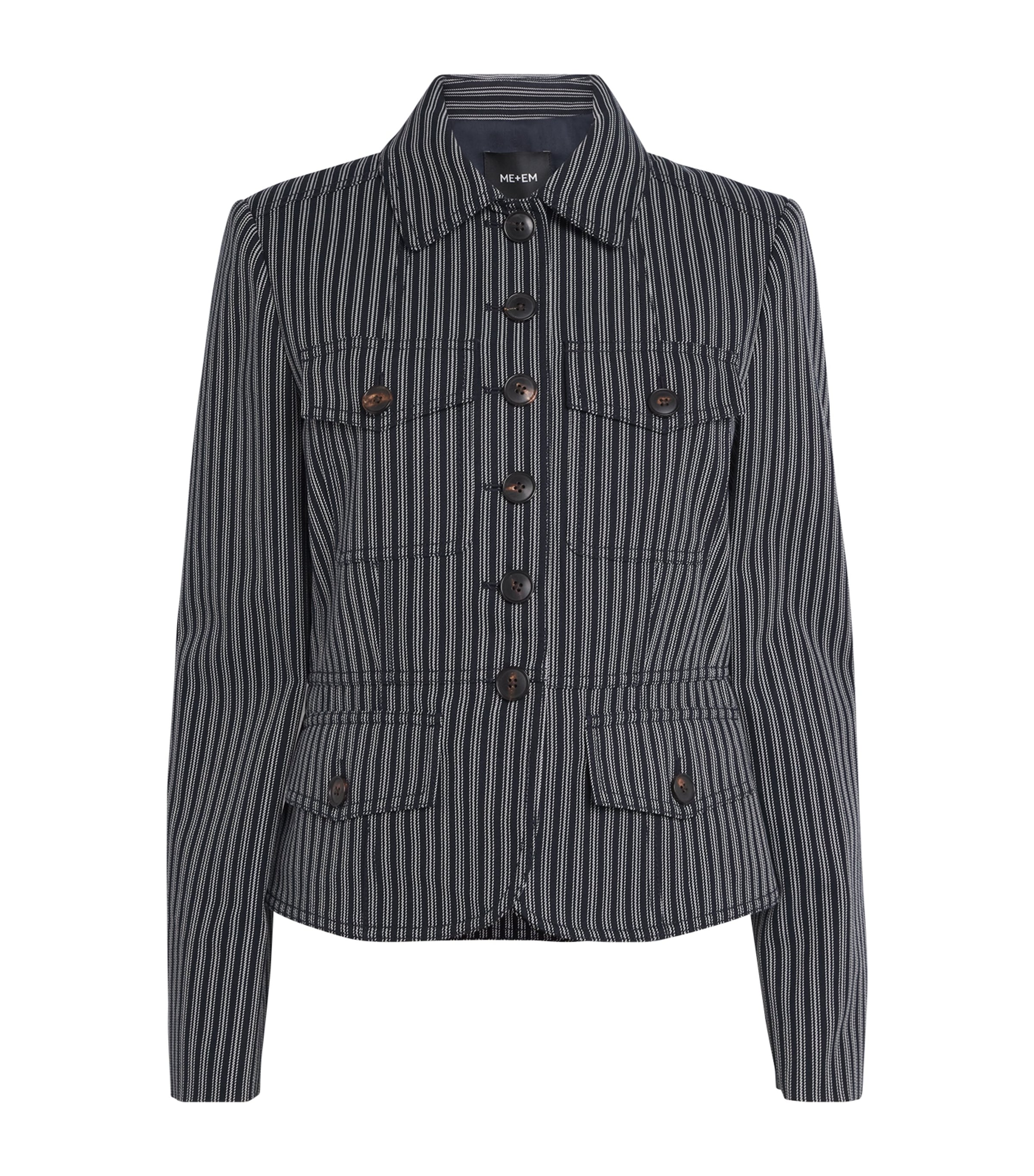 ME+EM Womens Cotton Twill Stripe Slim Jacket Navy/light Cream Image 1